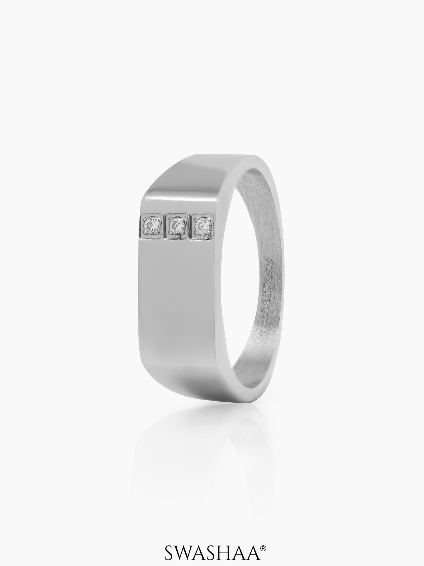 Zayen Diamond CZ Diamond Signet Rectangular Band Men's Ring