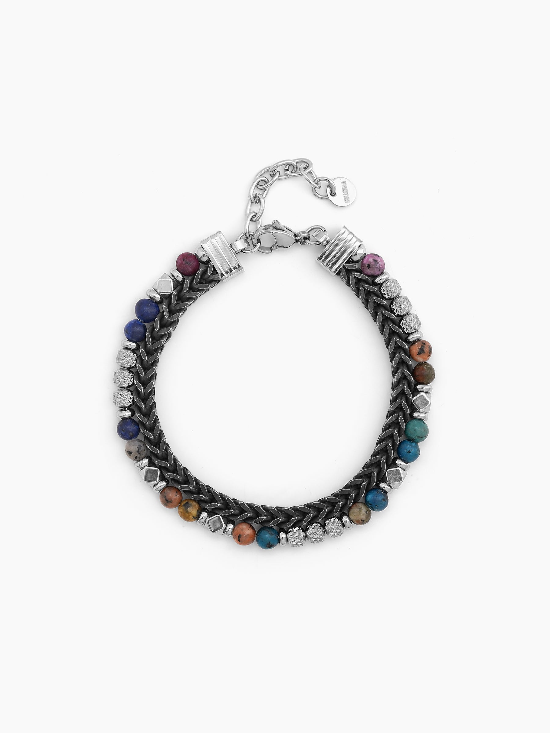 Zayron Beaded Black-Silver Men’s Chain Bracelet - Swashaa