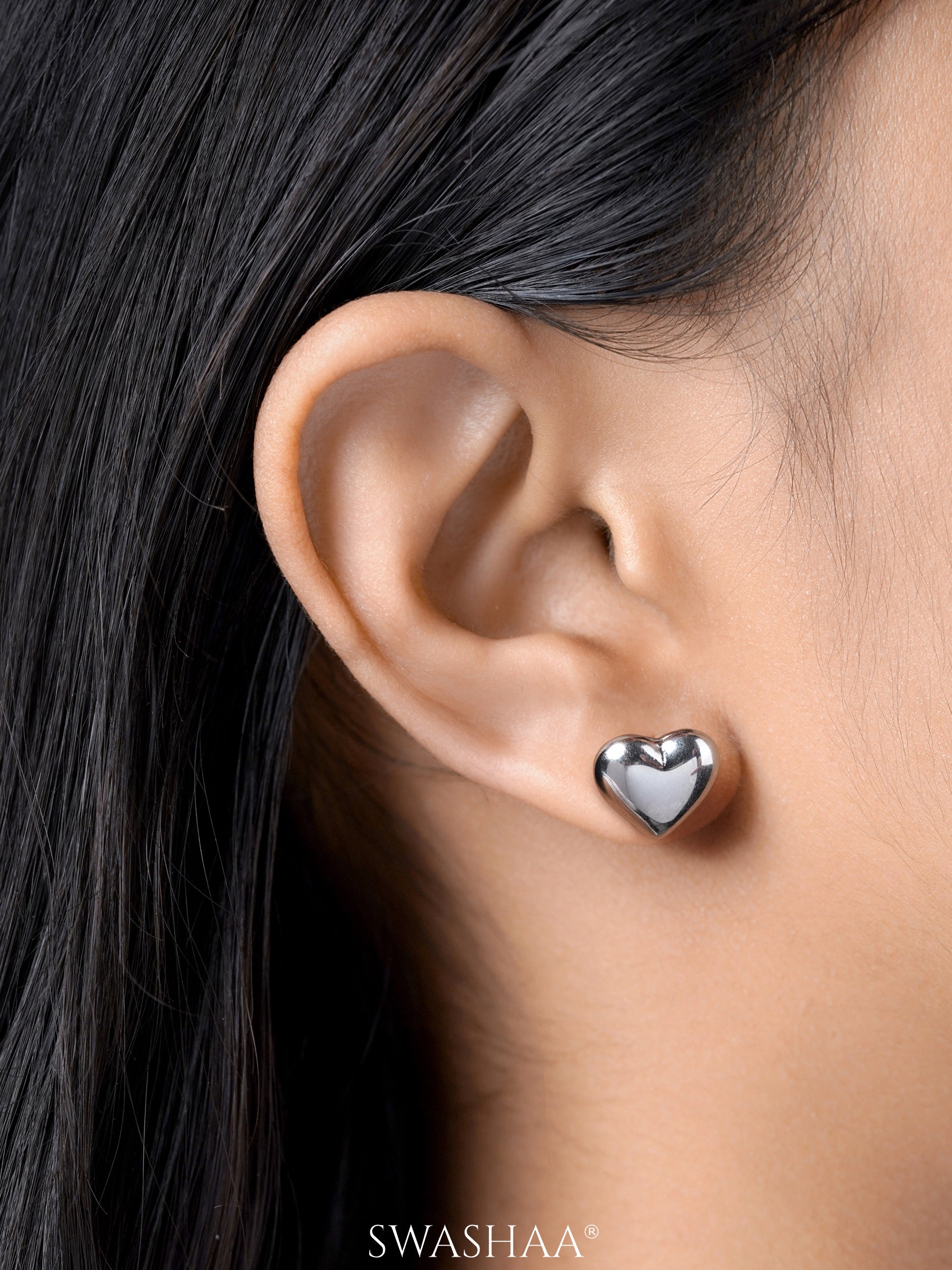 Zena Heart Shaped Silver Stud Earrings