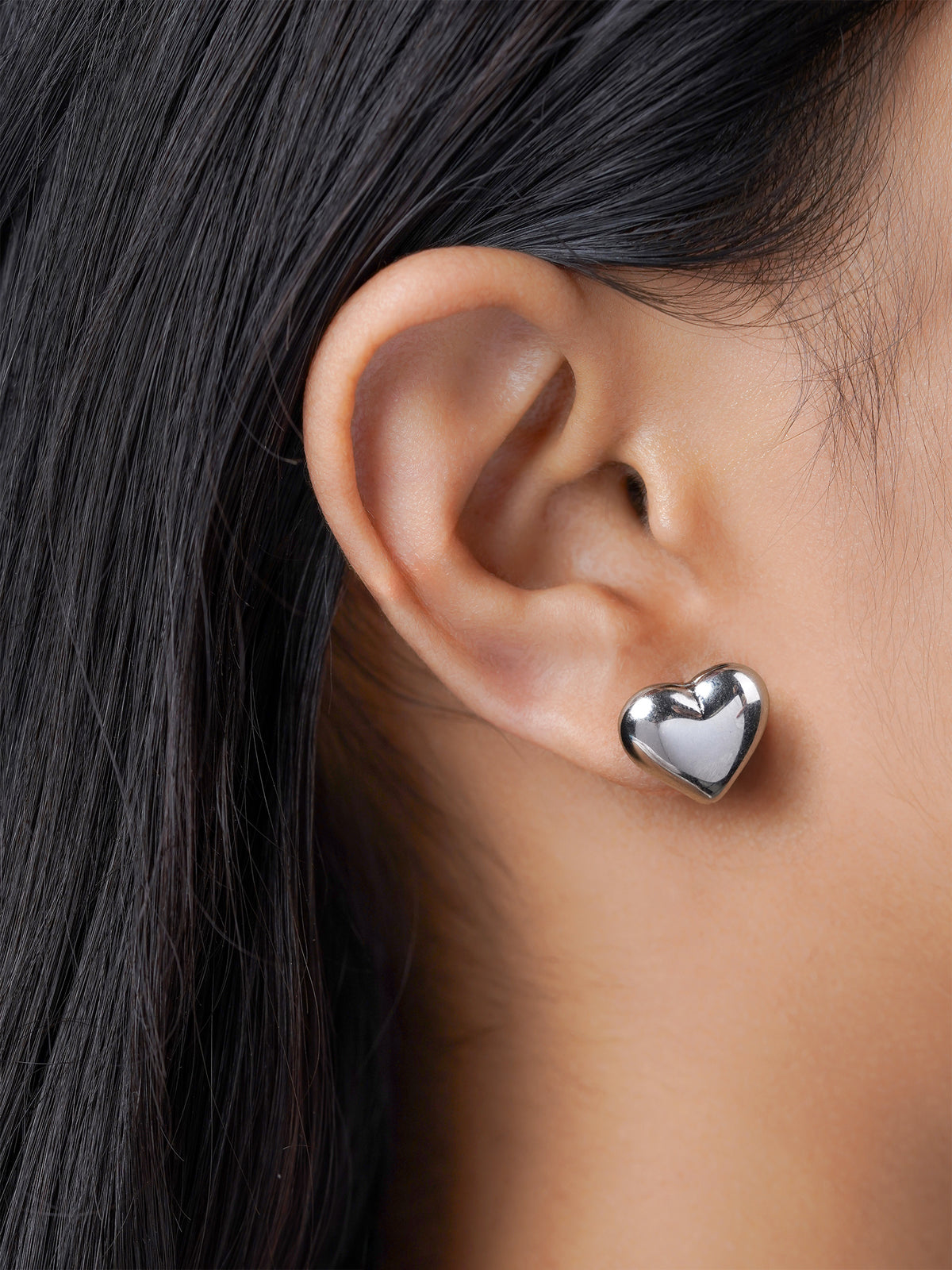 Zena Heart Shaped Silver Stud Earrings