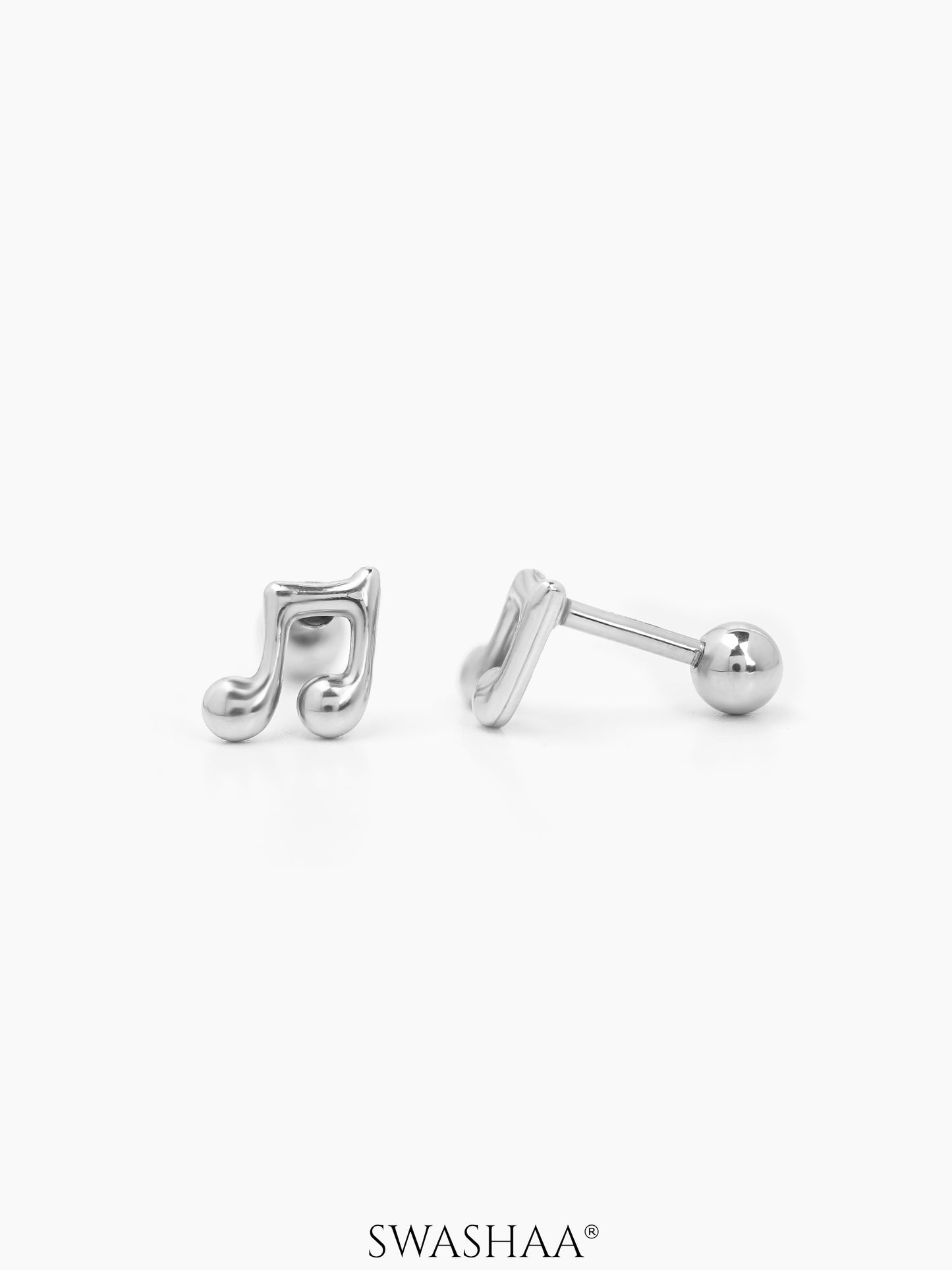 Zeph Music Note Silver Men's Stud Earrings