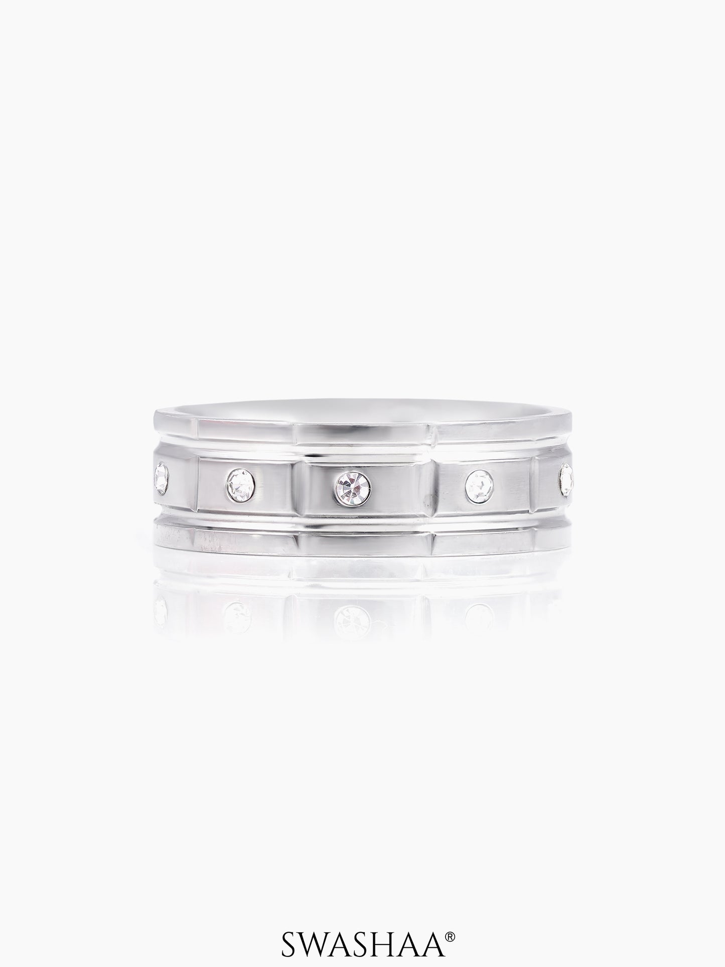 Zephyr Silver Diamond CZ Silver Band Men's Ring