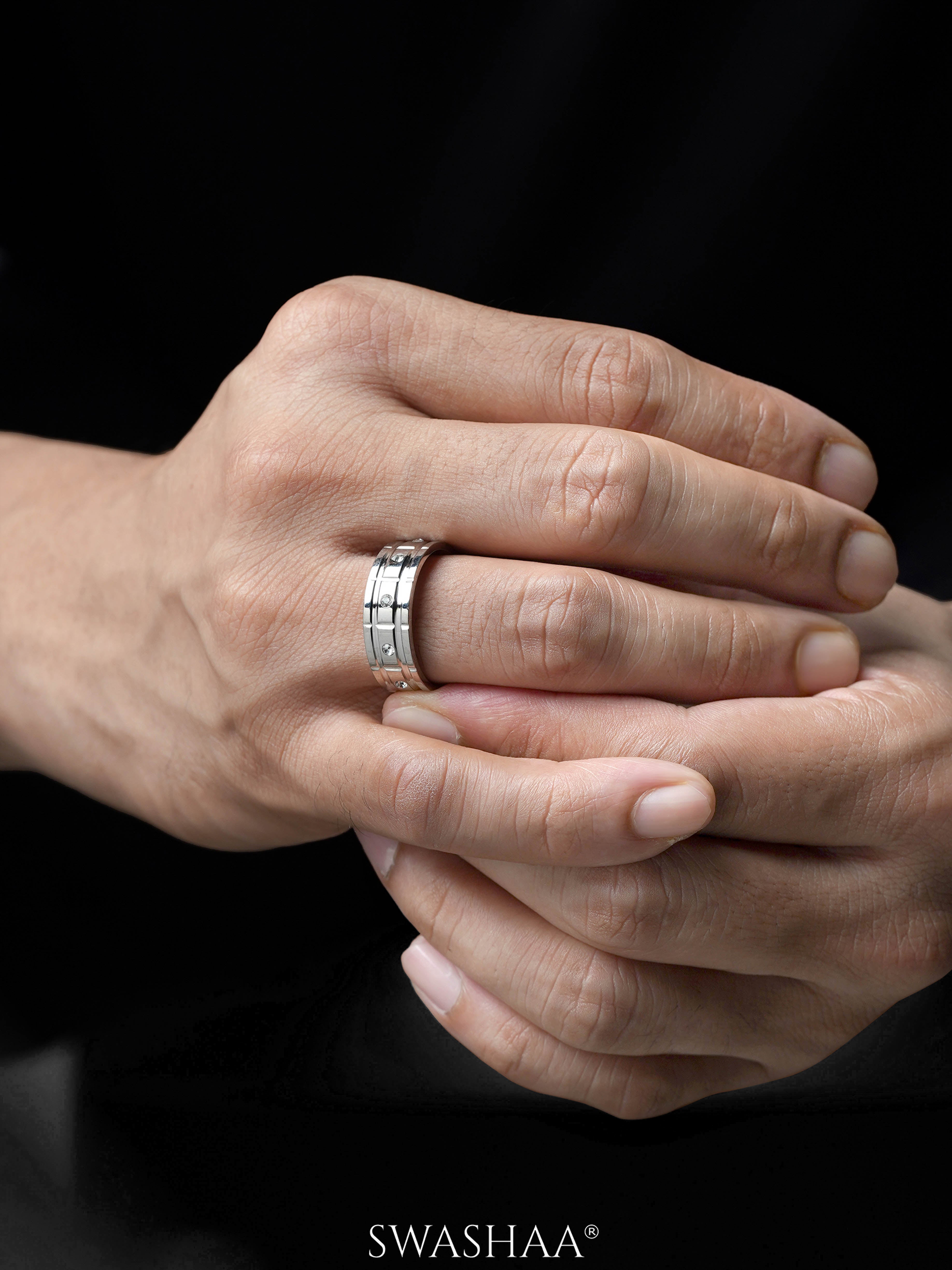 Zephyr Silver Diamond CZ Silver Band Men's Ring