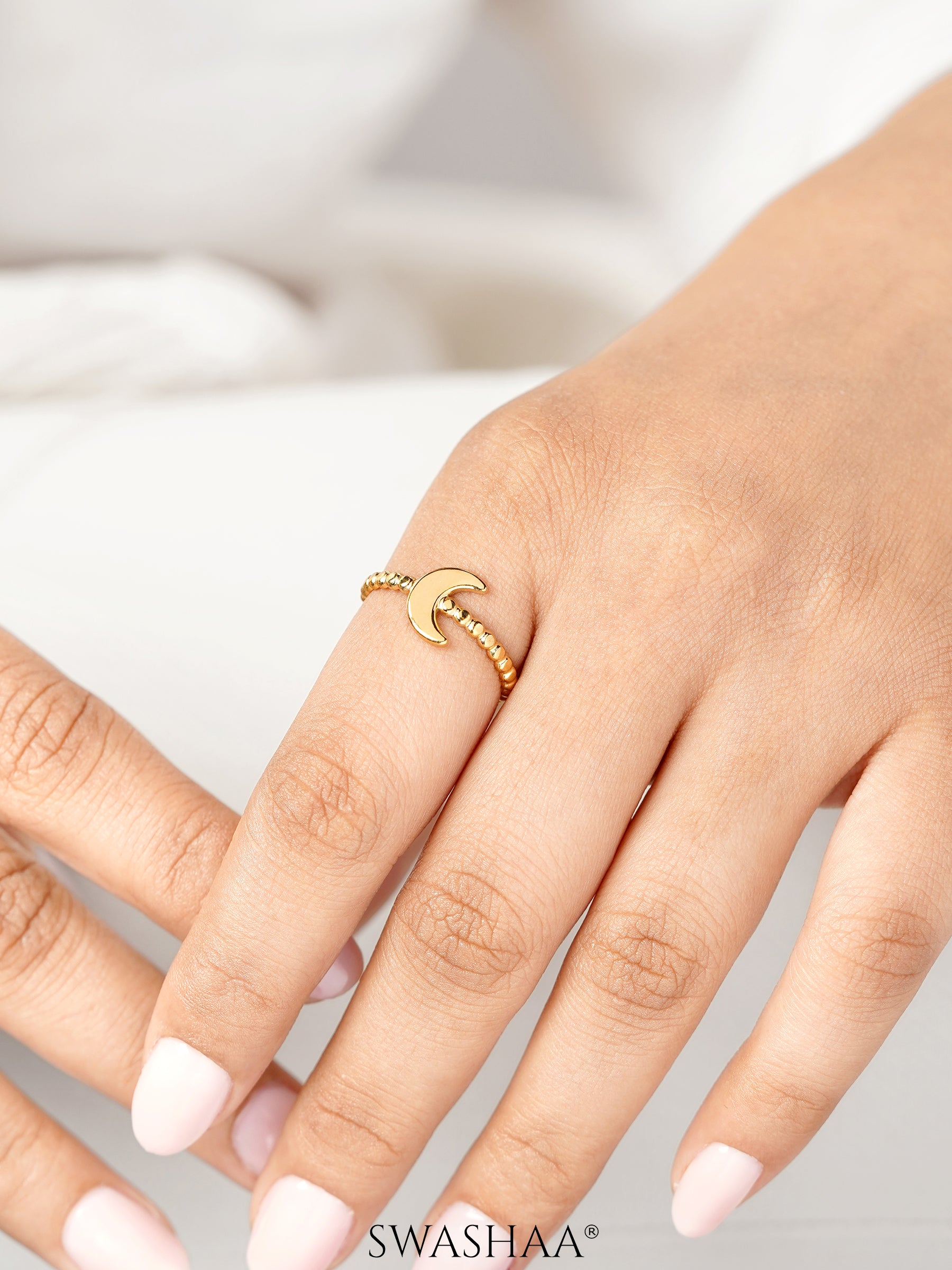 Zeus Moon Adjustable Beaded Band 18K Gold Plated Ring