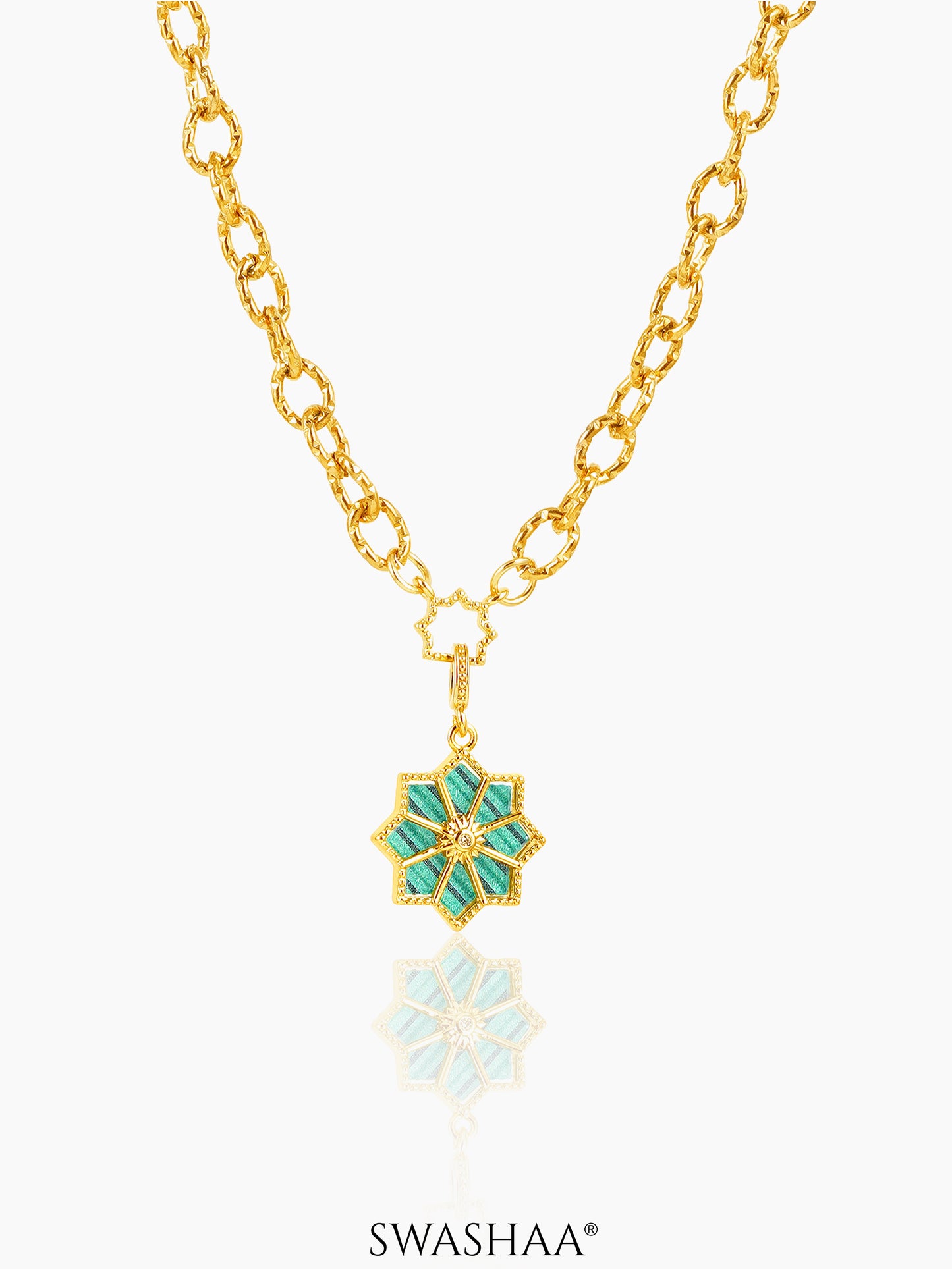 Zinnia Green Jade Blossom 18K Gold Plated Necklace