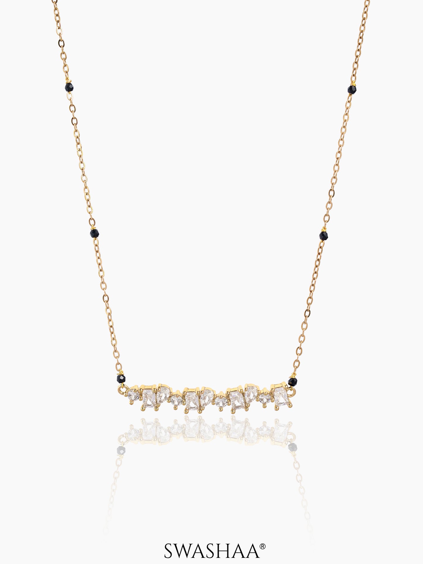 Zivelle Sparkling Diamonds Solitaire Cluster Bar 18K Gold Plated Mangalsutra