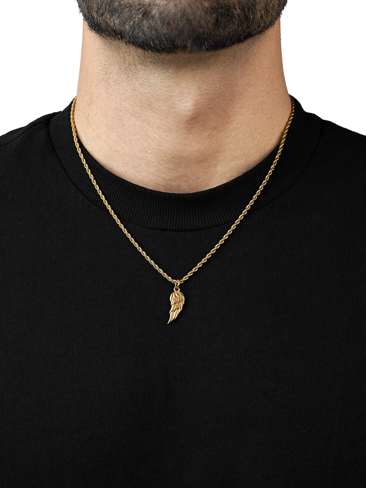 Ziven Feather Wing Twisted Rope 18K Gold Plated Men's Chain Pendant