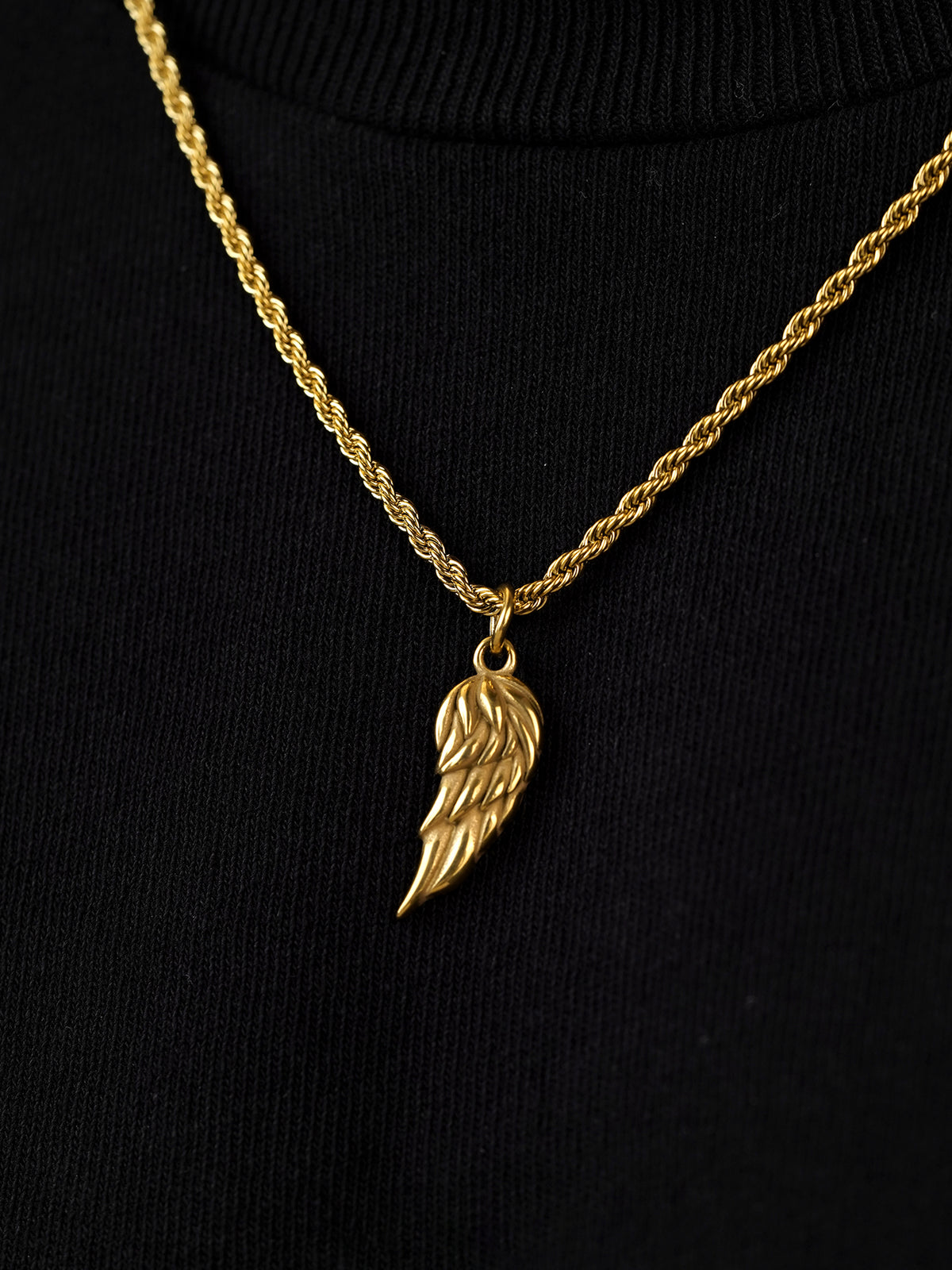 Ziven Feather Wing Twisted Rope 18K Gold Plated Men's Chain Pendant
