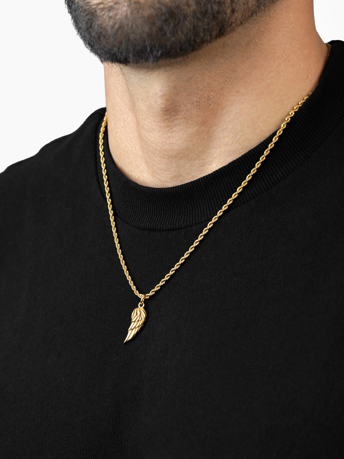Ziven Feather Wing Twisted Rope 18K Gold Plated Men's Chain Pendant