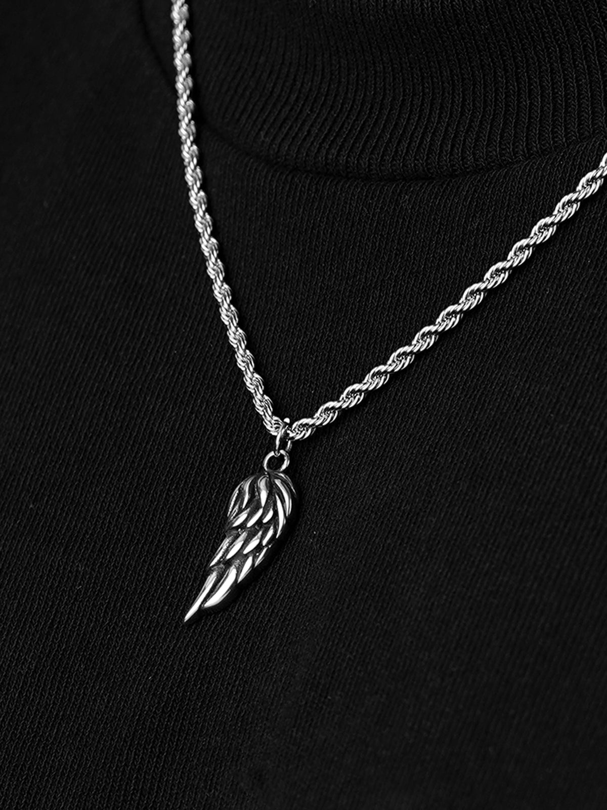 Ziven Feather Wing Twisted Rope Silver Men's Chain Pendant