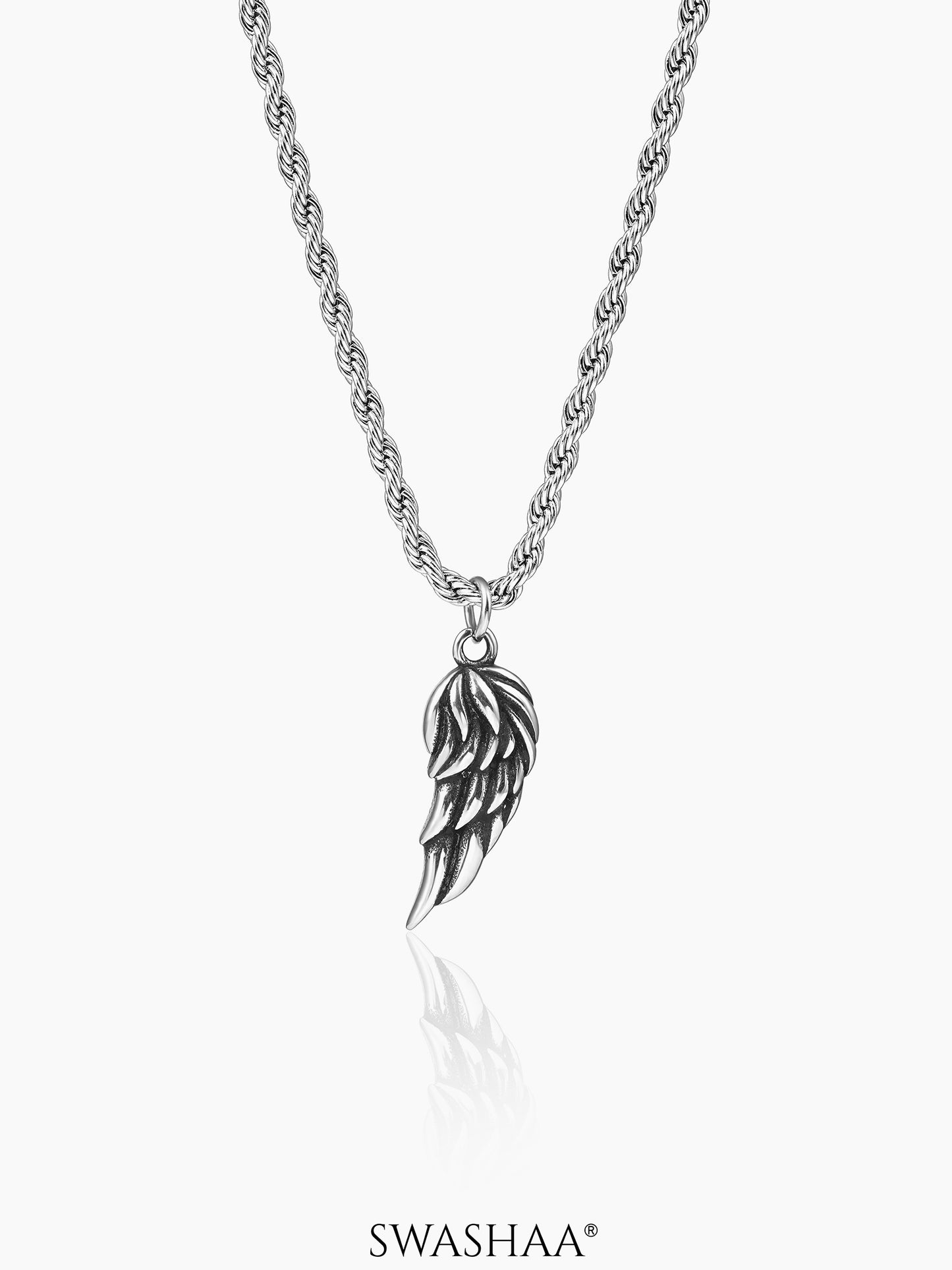 Ziven Feather Wing Twisted Rope Silver Men's Chain Pendant