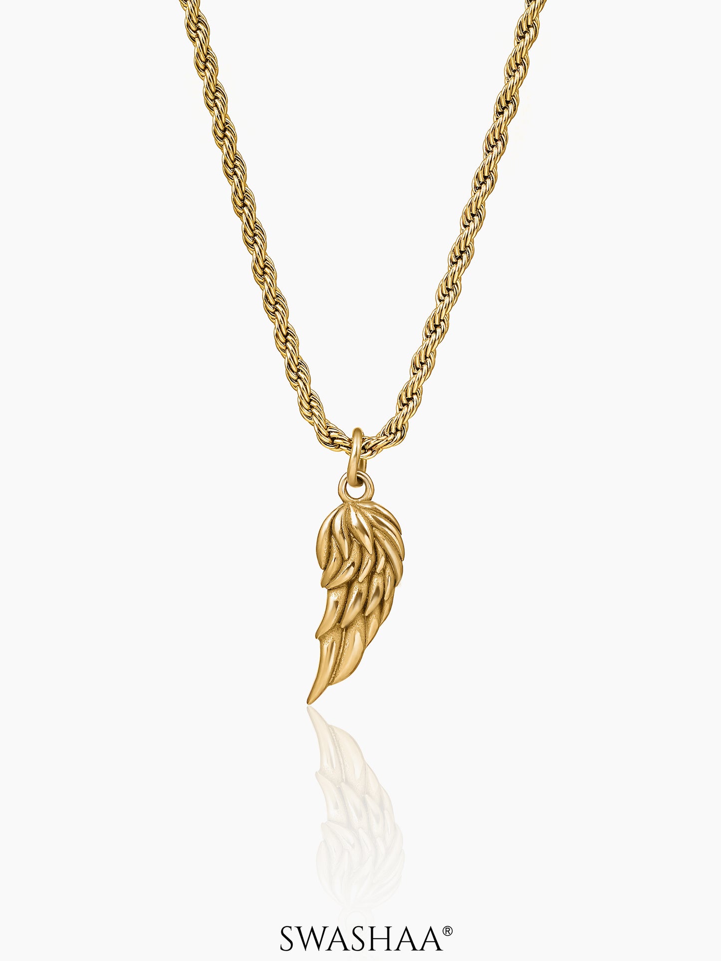 Ziven Feather Wing Twisted Rope 18K Gold Plated Men's Chain Pendant