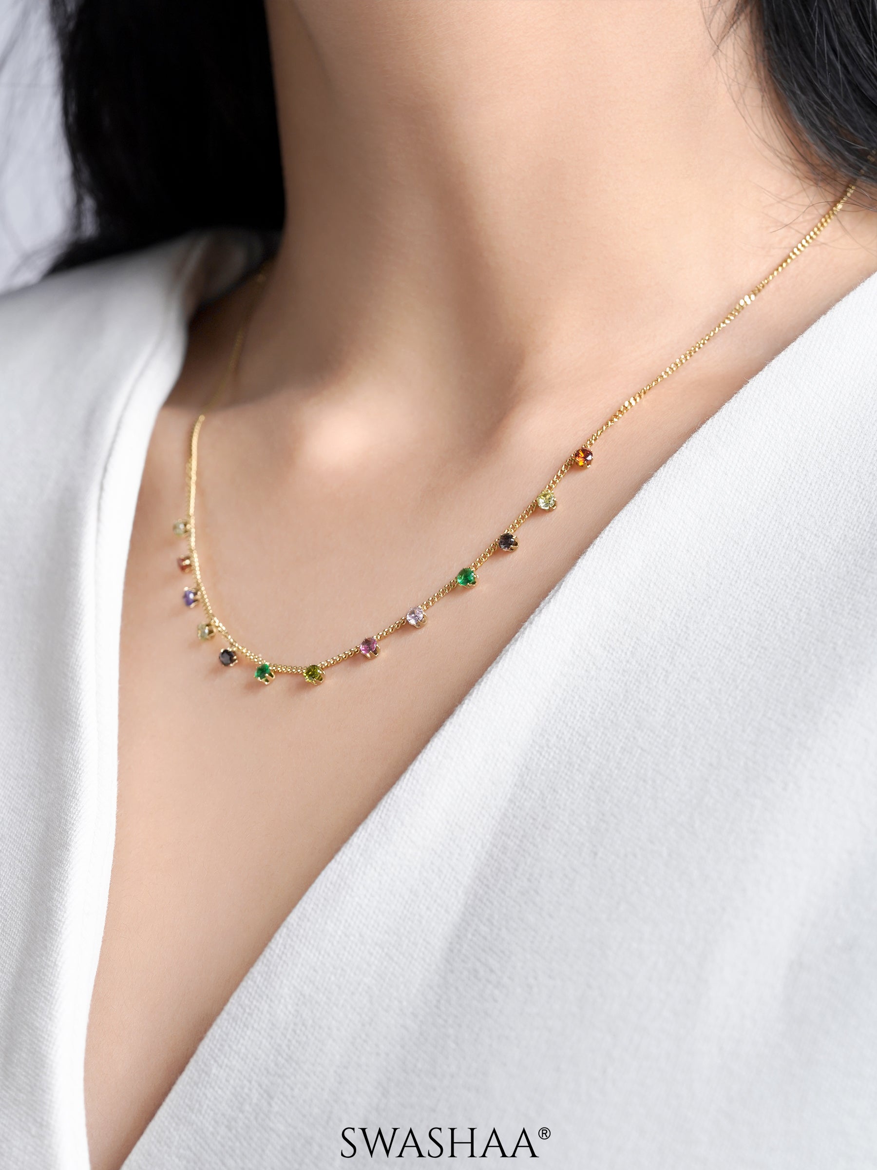 Ziya Multi Colored Stones 14K Gold Plated Necklace