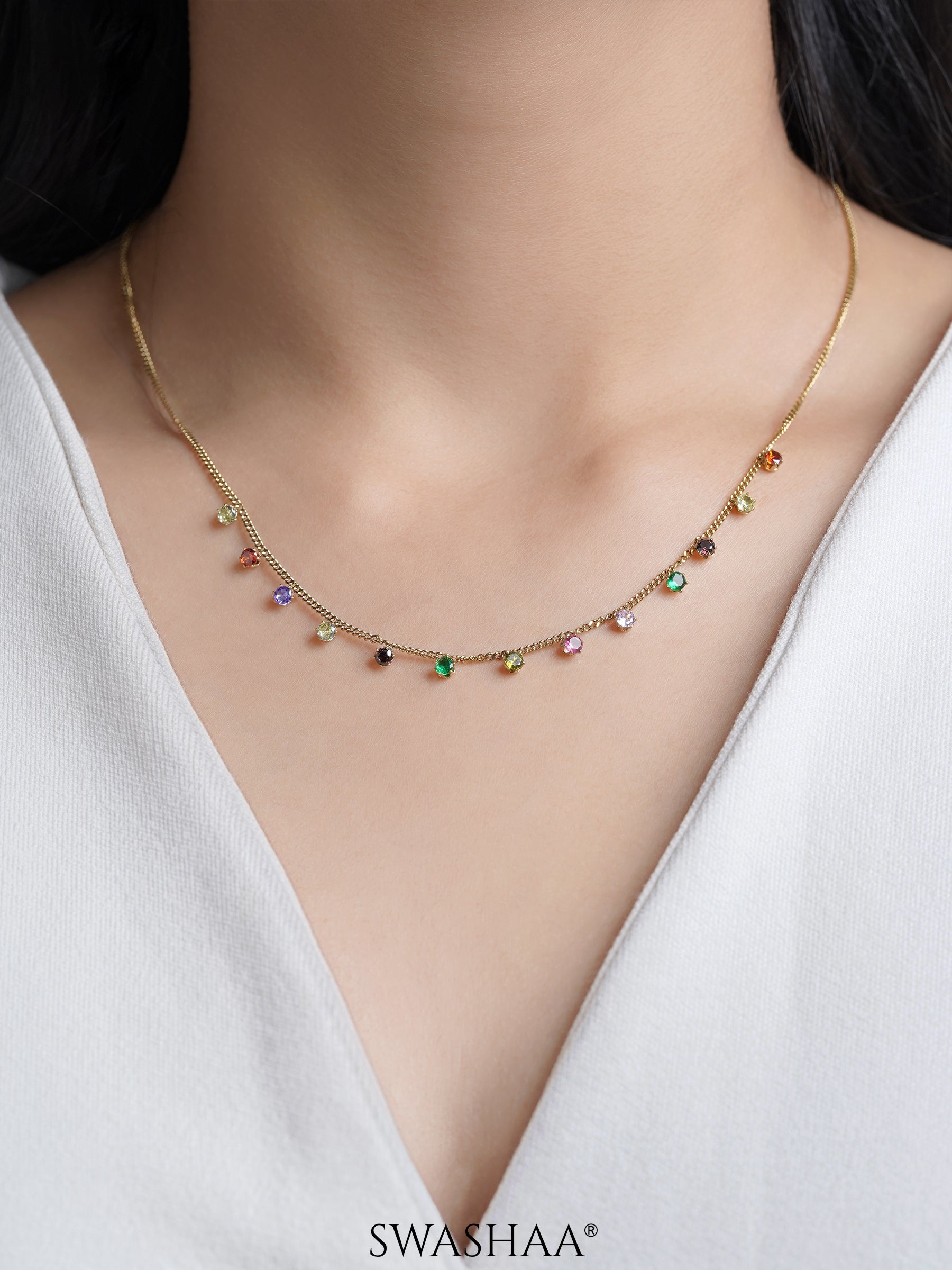 Ziya Multi Colored Stones 14K Gold Plated Necklace