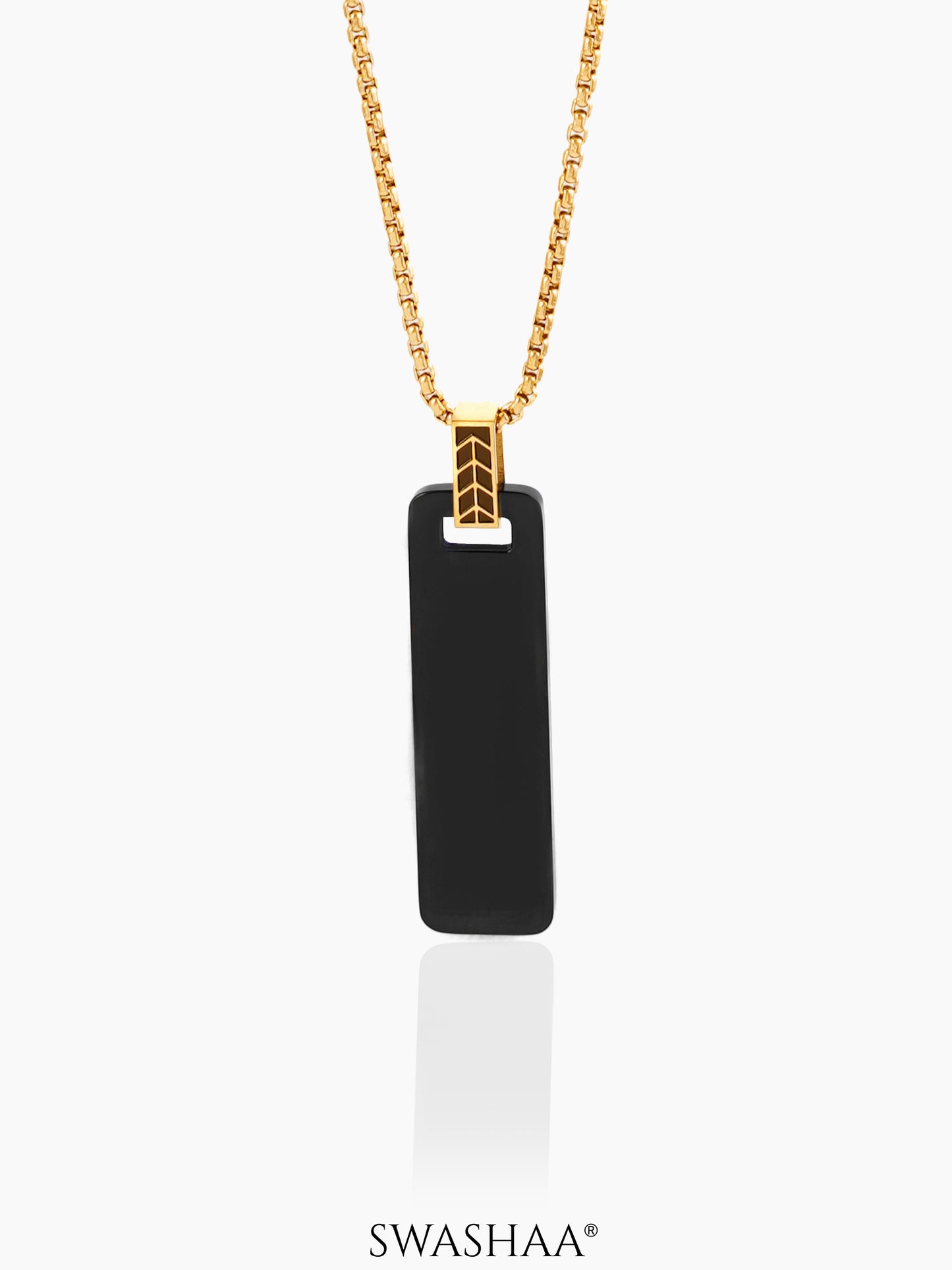 Zoren Black Tag Bar 18K Gold Plated Men's Chain Pendant