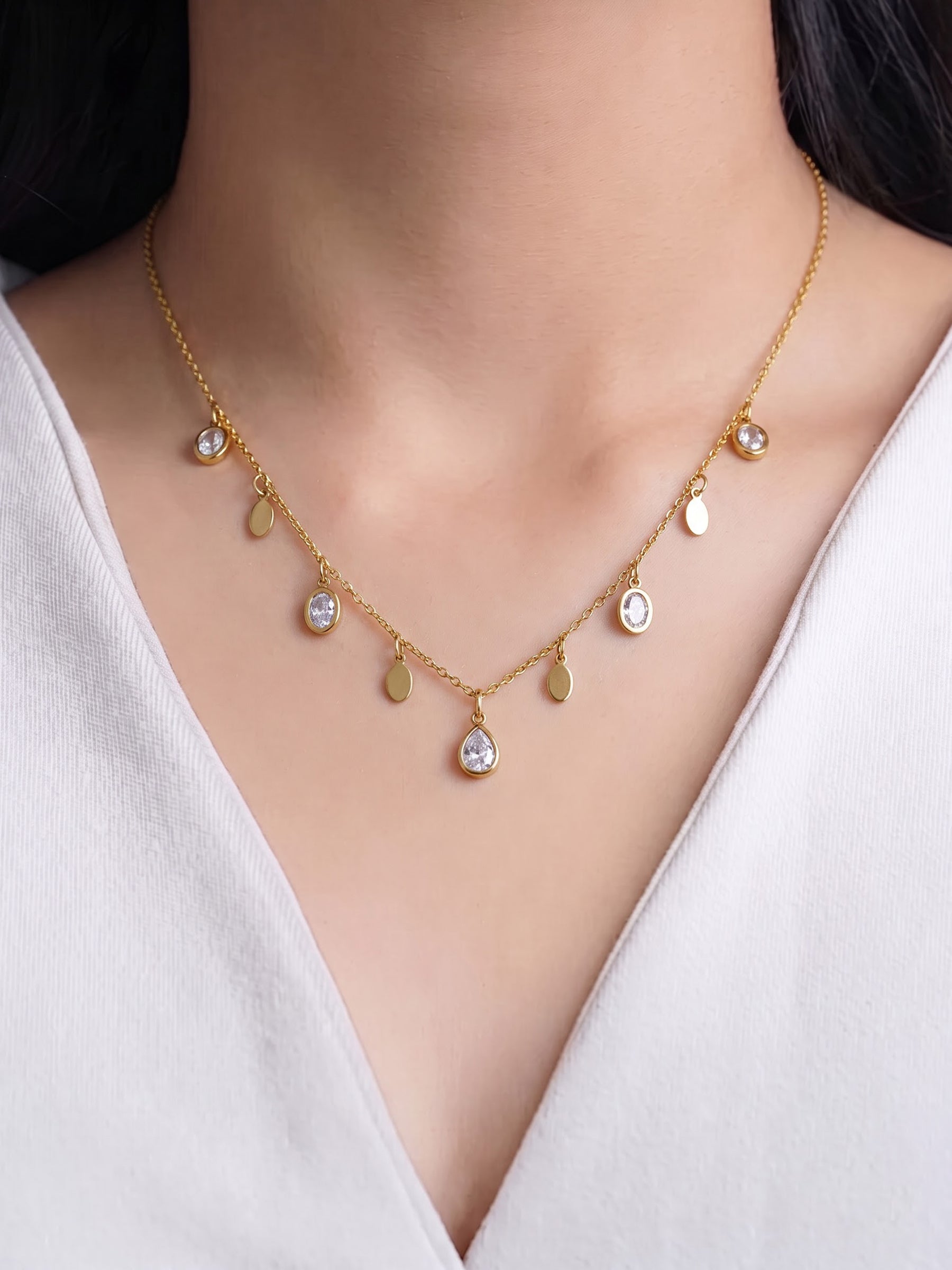 Zoreya Diamond Drop Charms 18K Gold Plated Women's Chain Pendant Necklaces