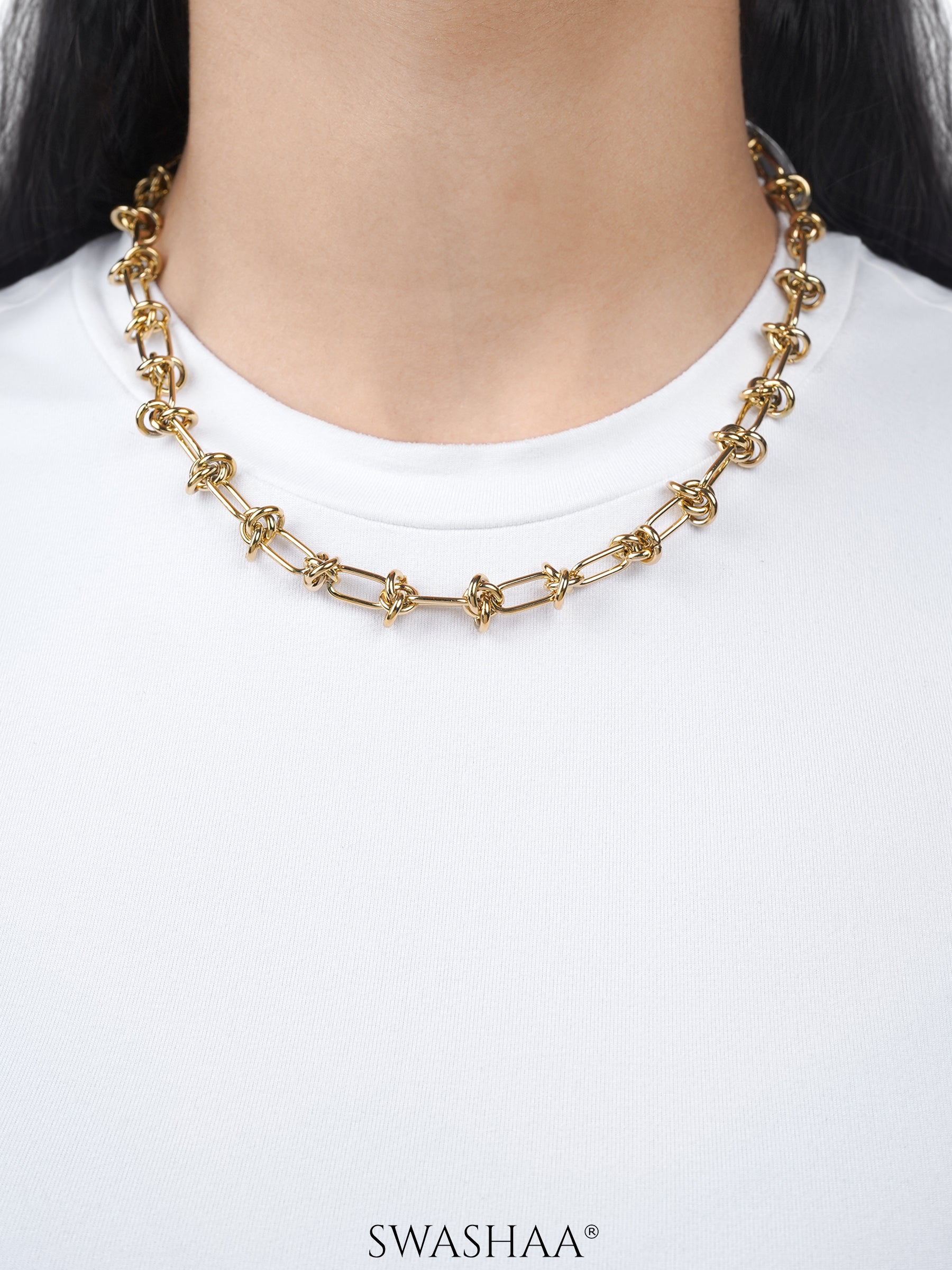 Zynn Link Knot 18K Gold Plated Choker Necklace