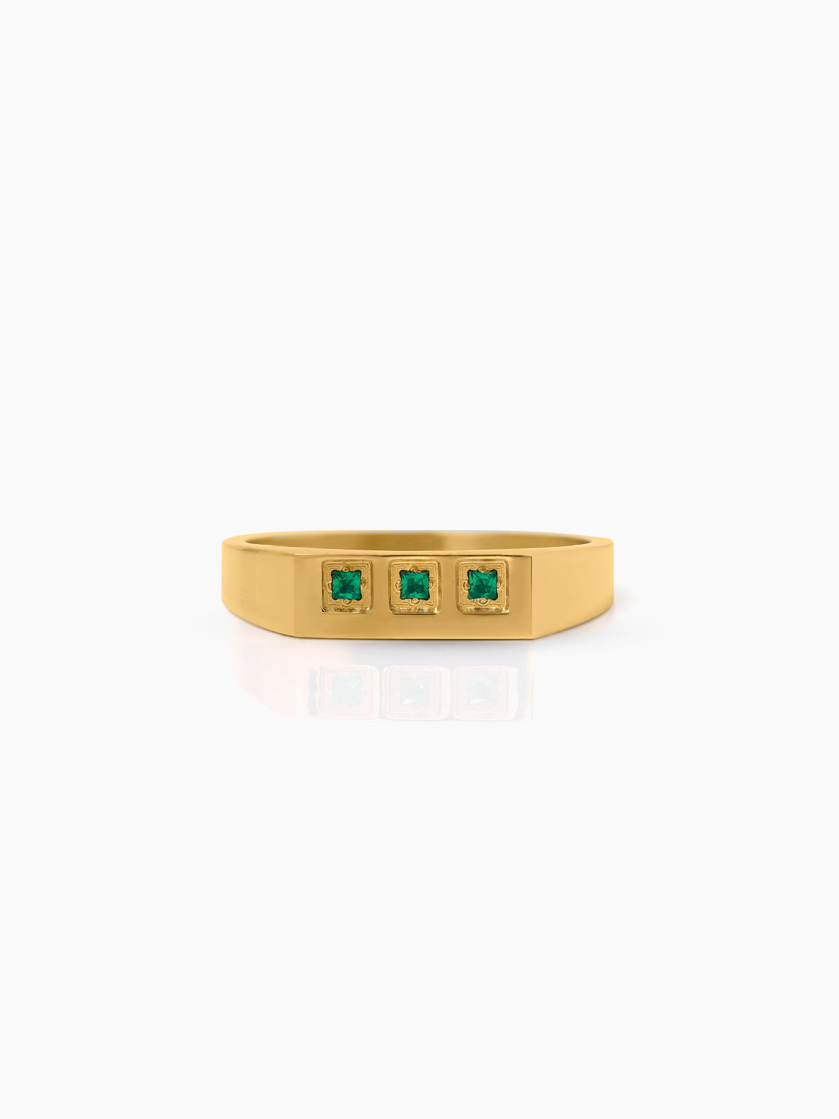Zyro Trigreen Square Emerald Diamond Signet Band Men's Ring