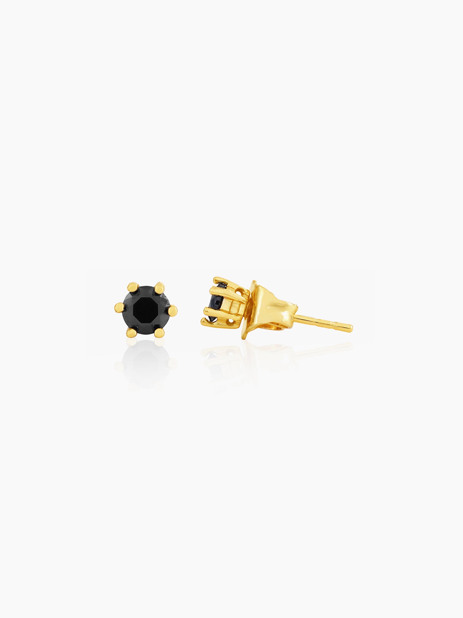 Zyron Black Solitaire 18K Gold Plated Men's Stud Earrings