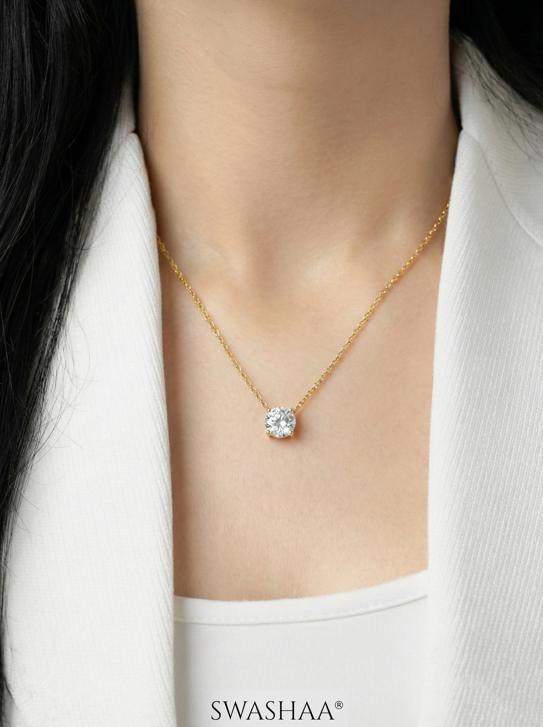 Adia Diamond Solitaire 18K Gold Plated Necklace