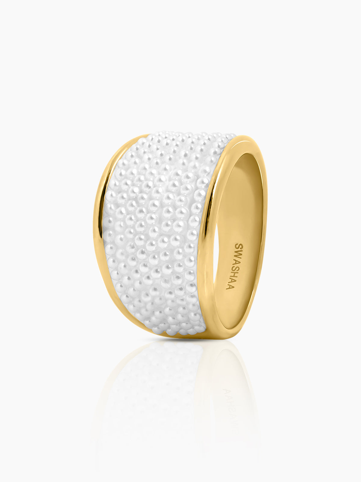 Avena Pearl Cluster Dome 18K Gold Plated Ring