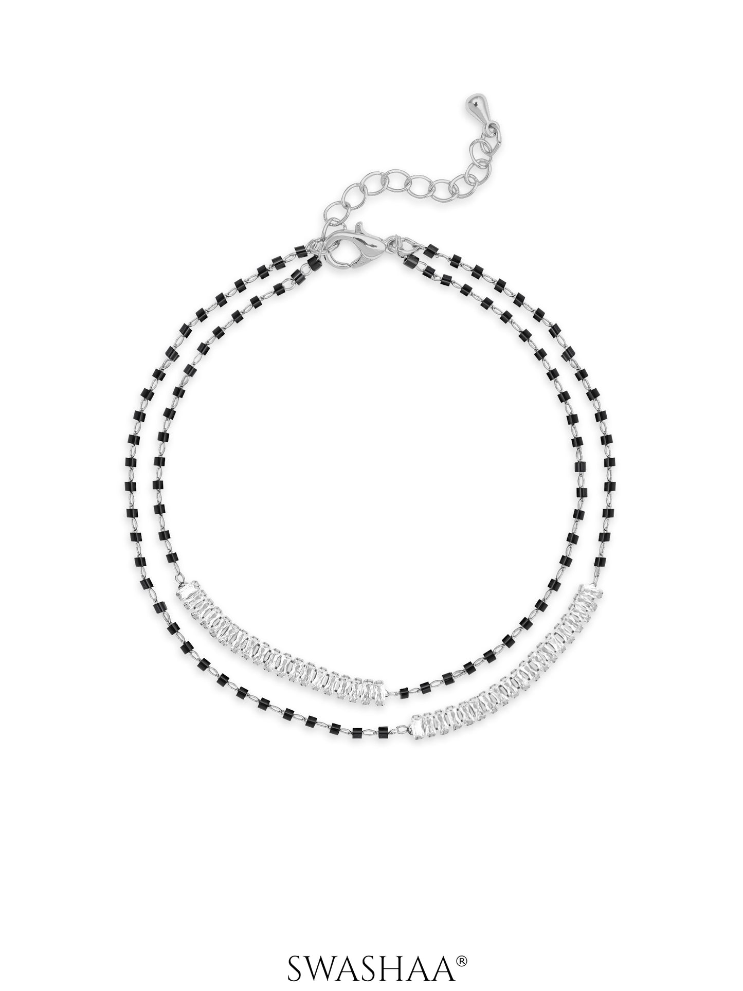 Samiha Baguette Diamond White Dual-Chain Silver Mangalsutra Bracelet