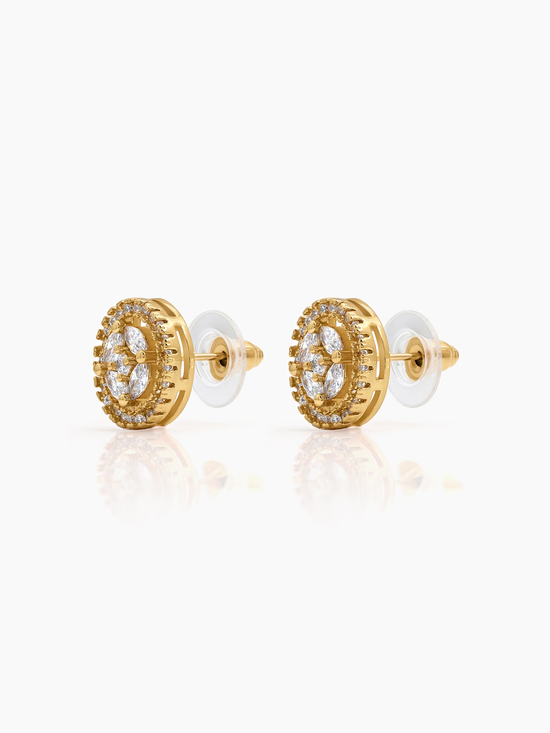 Savera Halo Solitaire 18K Gold Plated Women's Stud Earrings