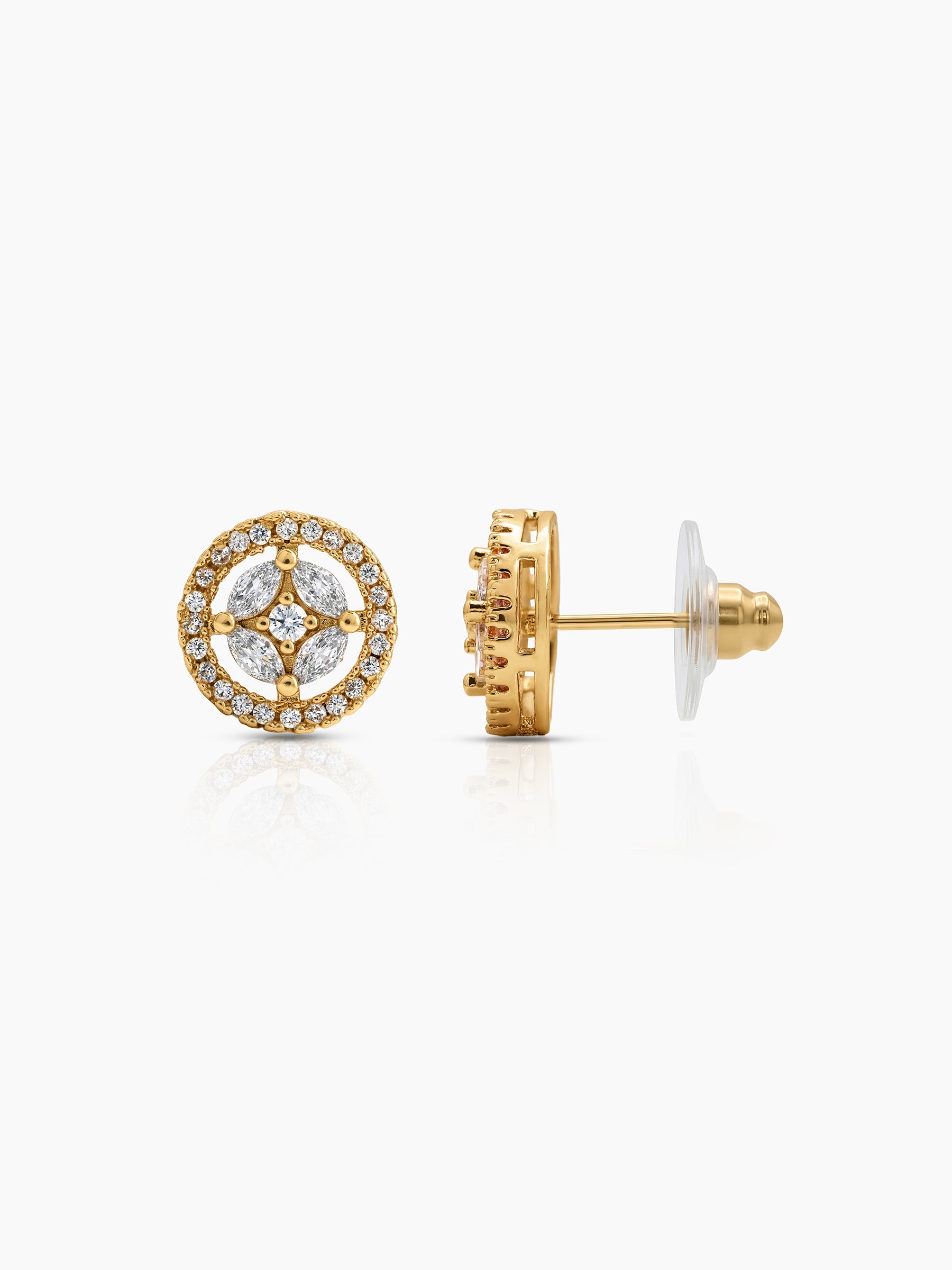 Savera Halo Solitaire 18K Gold Plated Women's Stud Earrings