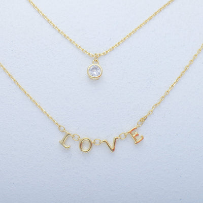 Layered Solitaire LOVE Necklace