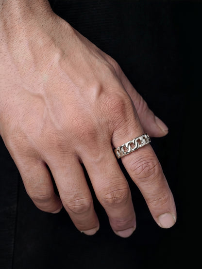 Corvik Link Chain Silver Band Men's Rings
