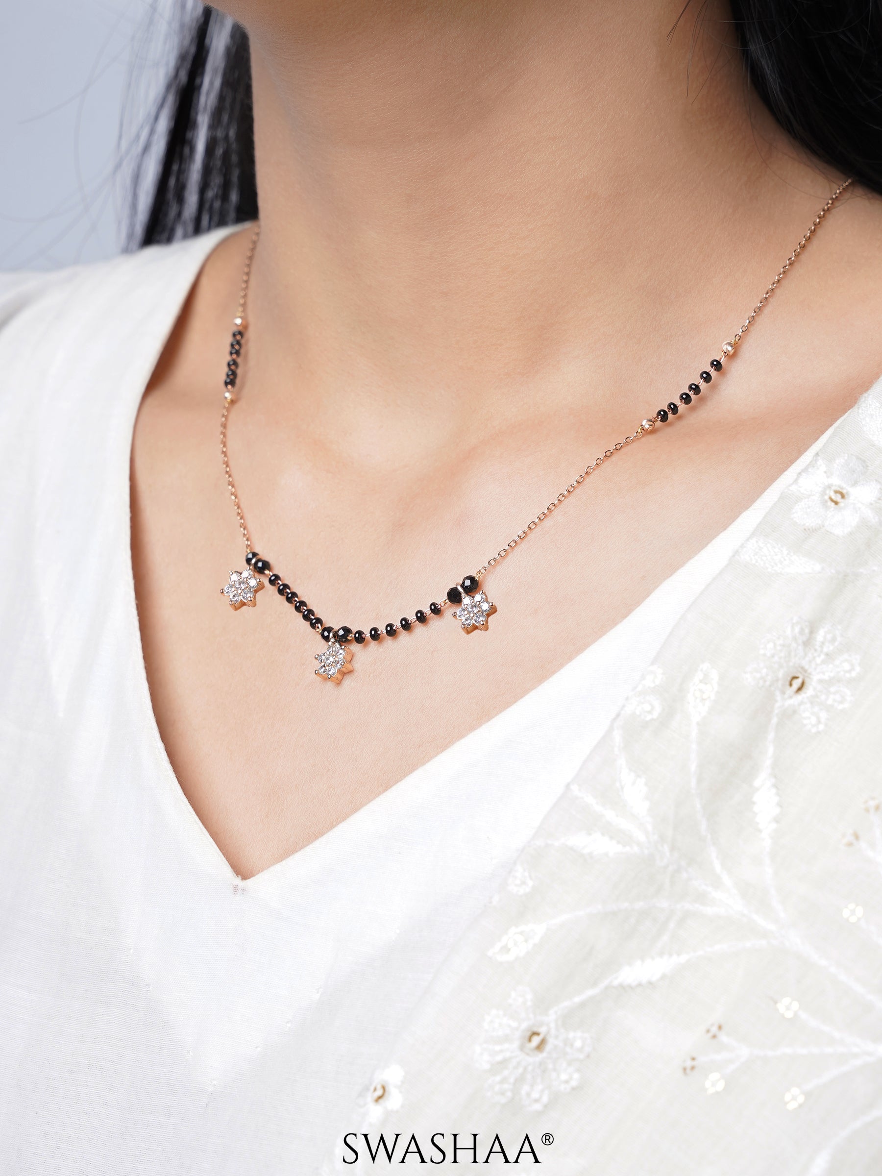 Aadhya Floral Charms Rosegold Plated Mangalsutra