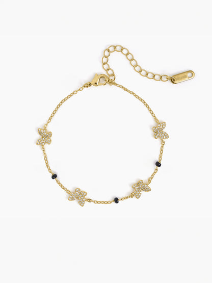 Aarini Butterfly Motifs Shimmering CZ Diamond 18K Gold Plated Mangalsutra Bracelet