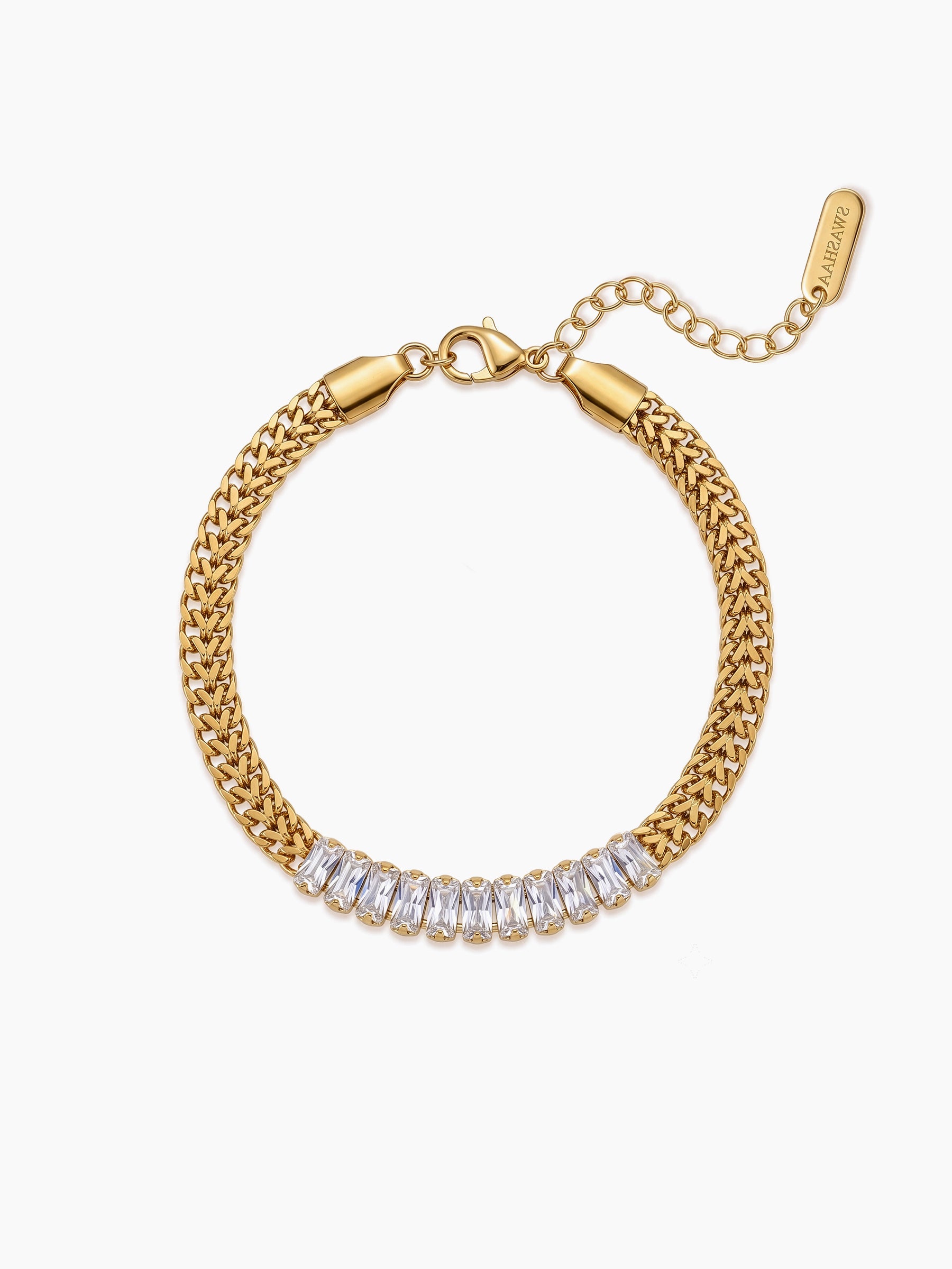 Aariv Cuban Chain Baguette Diamond 18K Gold Plated Rakhi 