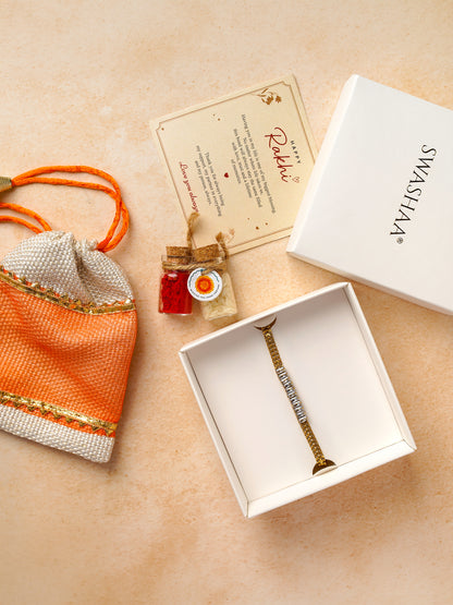 Aariv Cuban Chain Baguette Diamond 18K Gold Plated Rakhi 