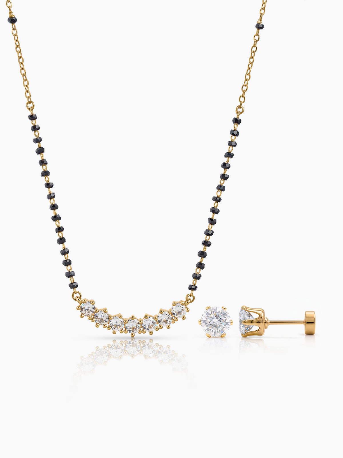 Aarna Diamond Solitaire 14K Gold Plated Mangalsutra Jewelry Set Of 2 - Necklace & Earrings