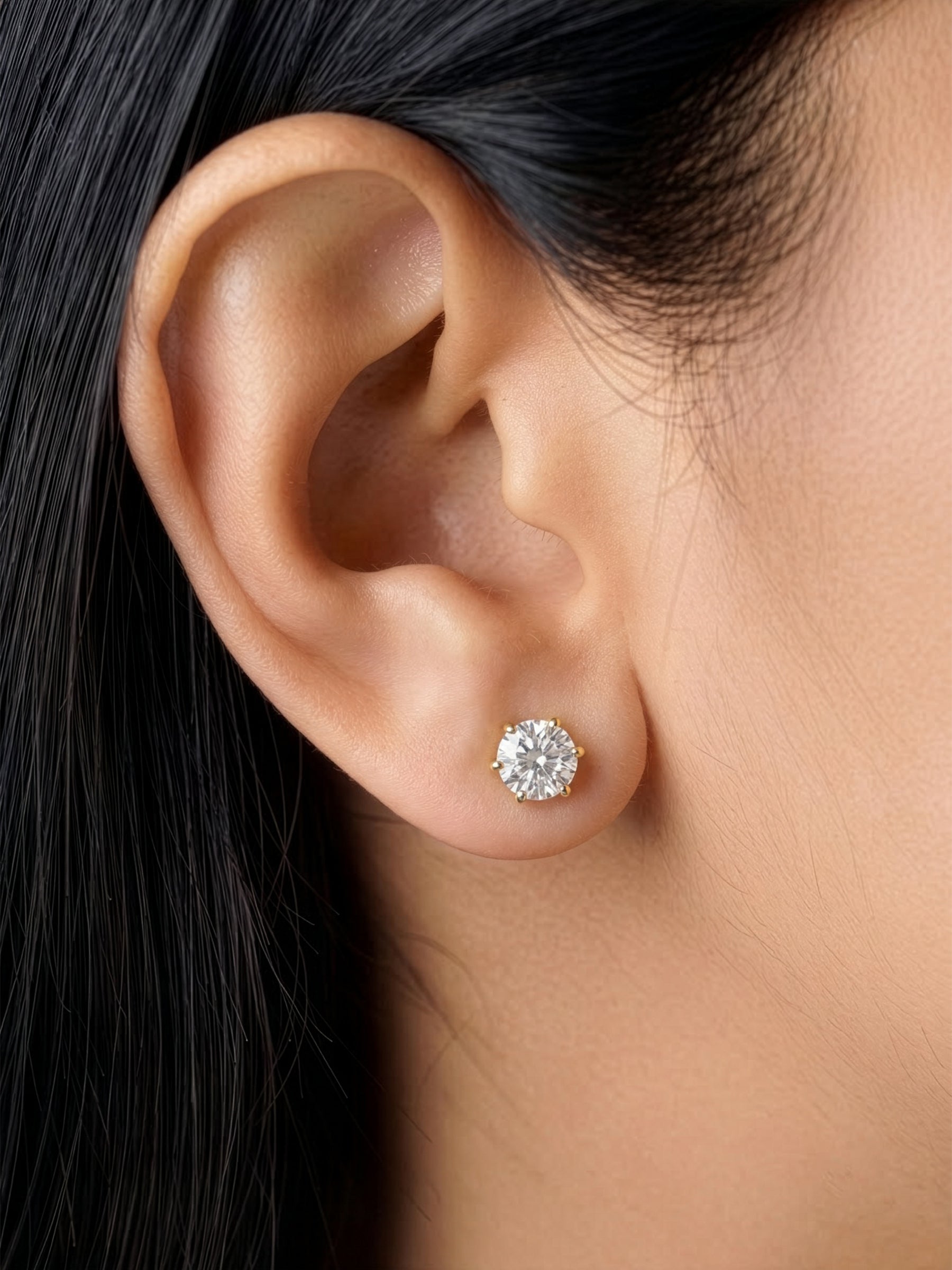 Aarna Solitaire Diamond 18K Gold Plated Kid's Stud Earrings 
