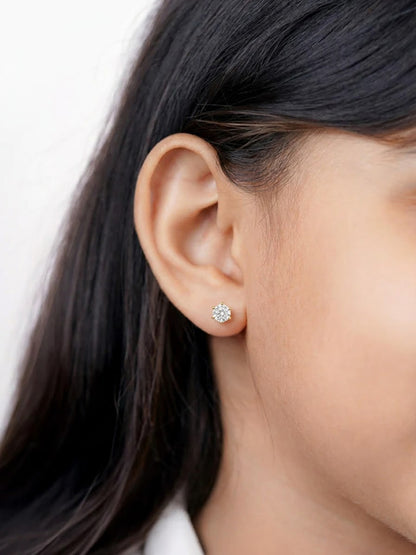 Aarna Solitaire Diamond 18K Gold Plated Kid's Stud Earrings 