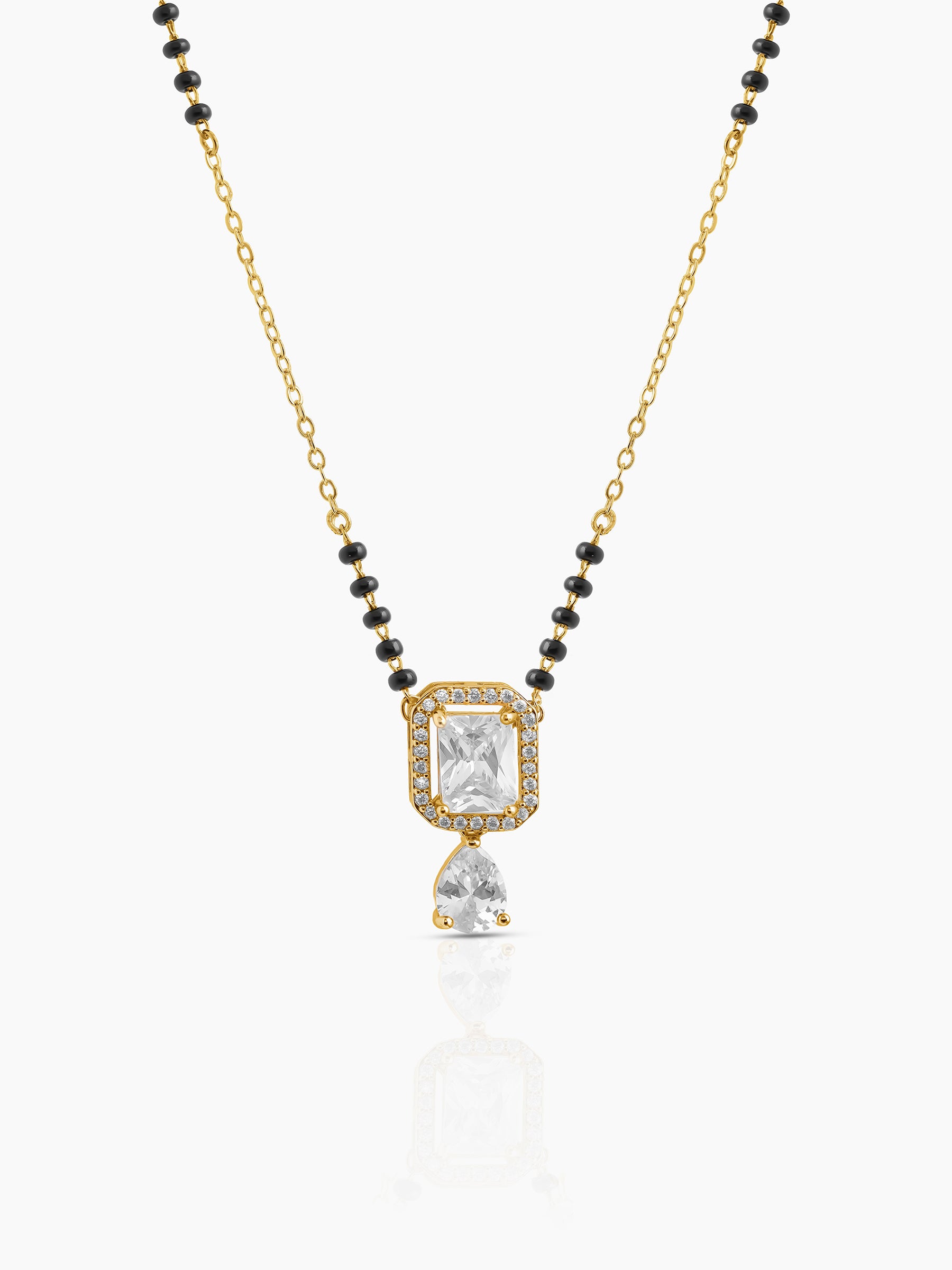 Aarvika Diamond Solitaire Pear Drop 18K Gold Plated Mangalsutra