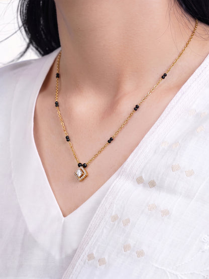 Aashvi Diamond Solitaire 18K Gold Plated  Women's Chain Pendant Mangalsutra Necklace