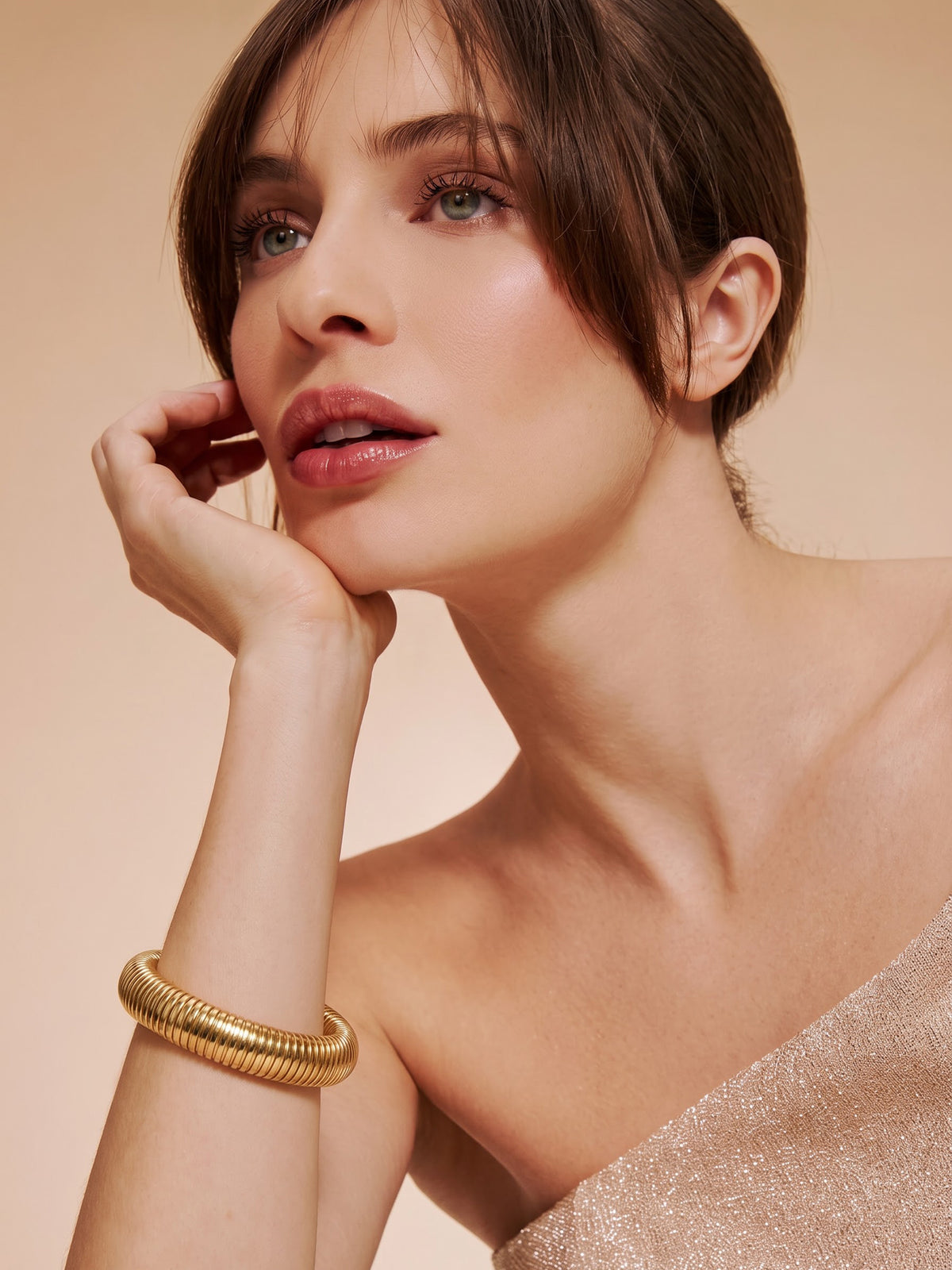 Abby Ribbed Bangle 18K Gold Plated Women's Band Bracelet