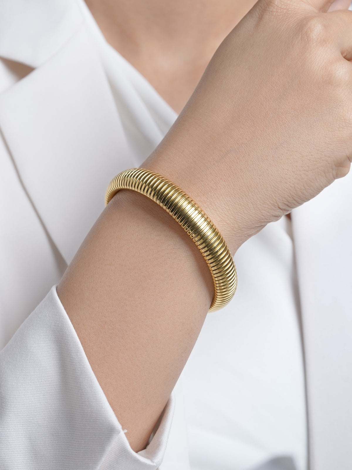 Abby Ribbed Bangle 18K Gold Plated Women's Band Bracelet