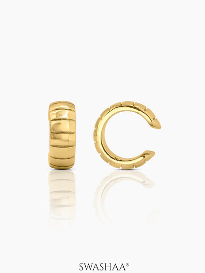 Abby Ribbed 18K Gold Plated Ear Cuffs