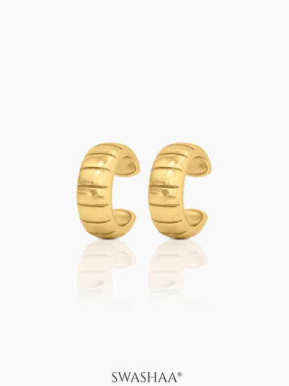 Abby Ribbed 18K Gold Plated Ear Cuffs