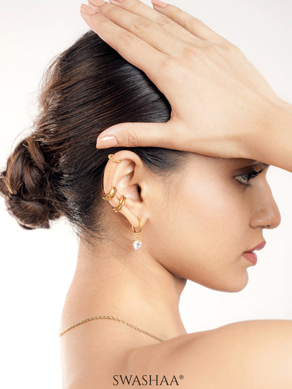 Abby Ribbed 18K Gold Plated Ear Cuffs, Cairo Beads 18K Gold Plated Ear Cuffs, Elan Twin Rounded Bands 18K Gold Plated Ear Cuffs, Vera Heart Solitaire 18K Gold Plated Drop Earrings