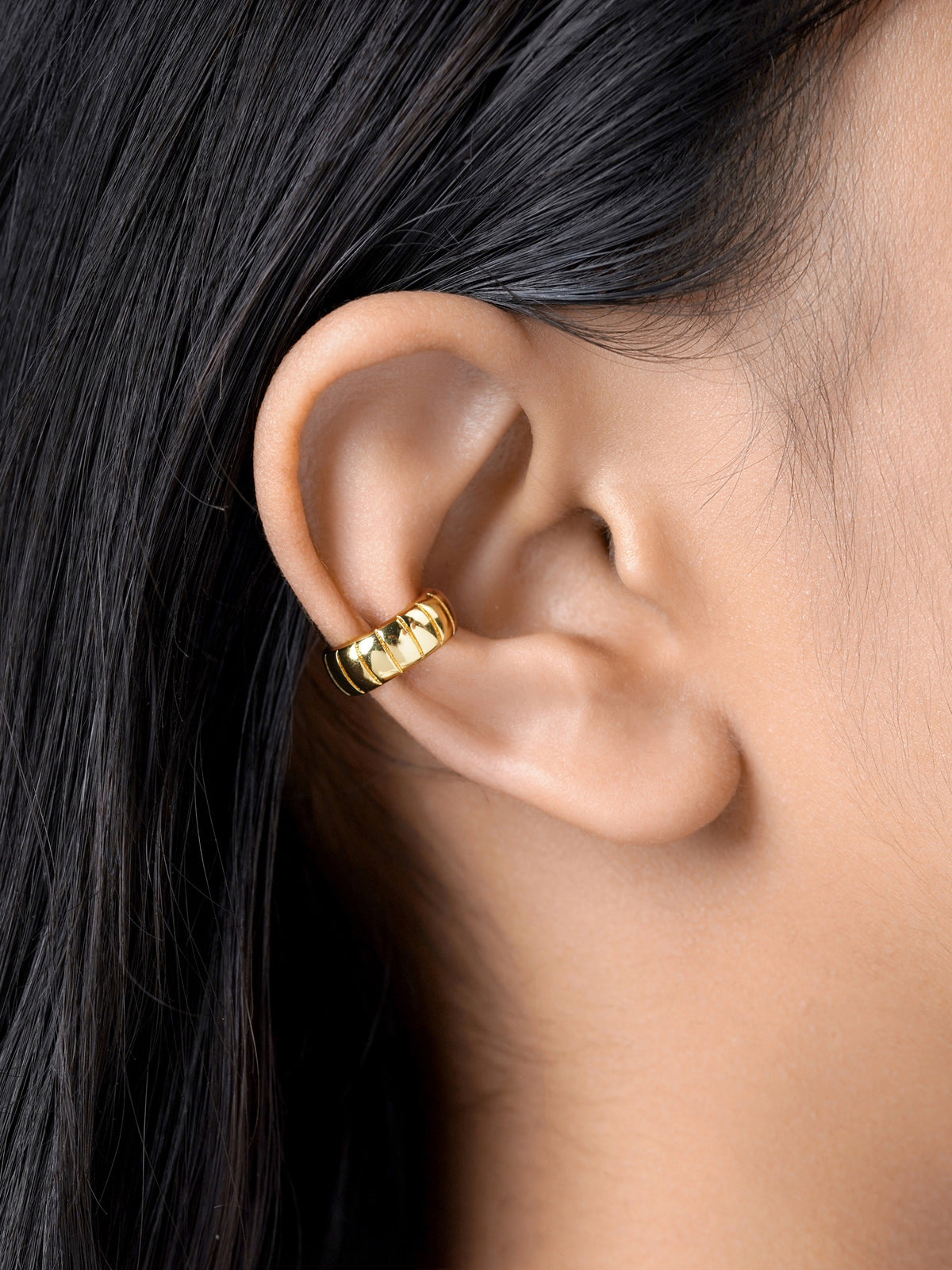 Abby Ribbed 18K Gold Plated Ear Cuffs