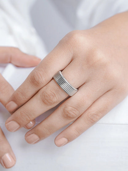 Abby Ribbed Textured Silver Band Ring