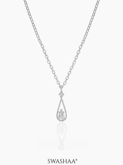 Abeera Teardrop Charm Silver Chain Necklace