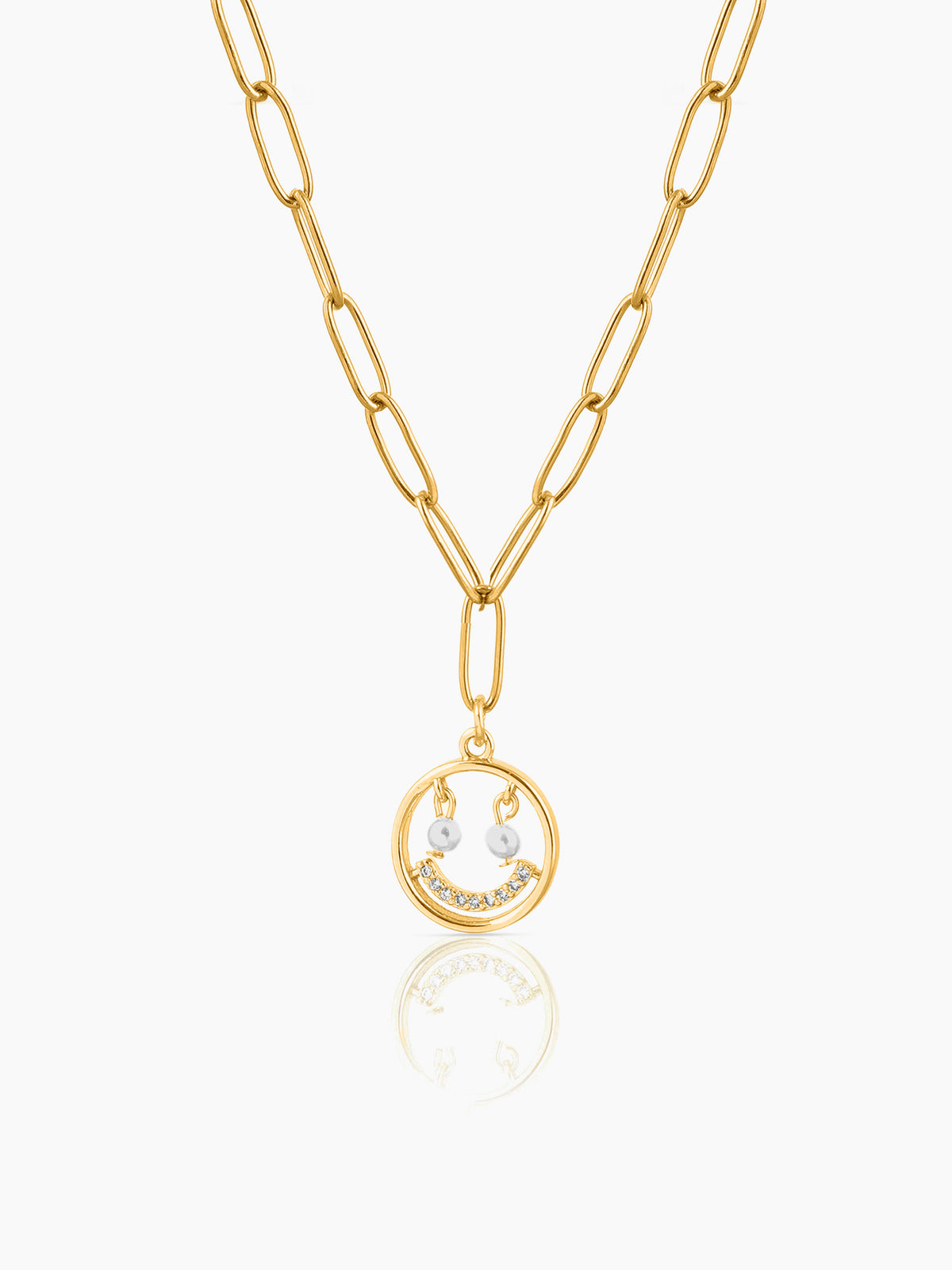 Abra Diamond Smirk Charm Link Chain 18K Gold Plated Chain Pendant Necklace