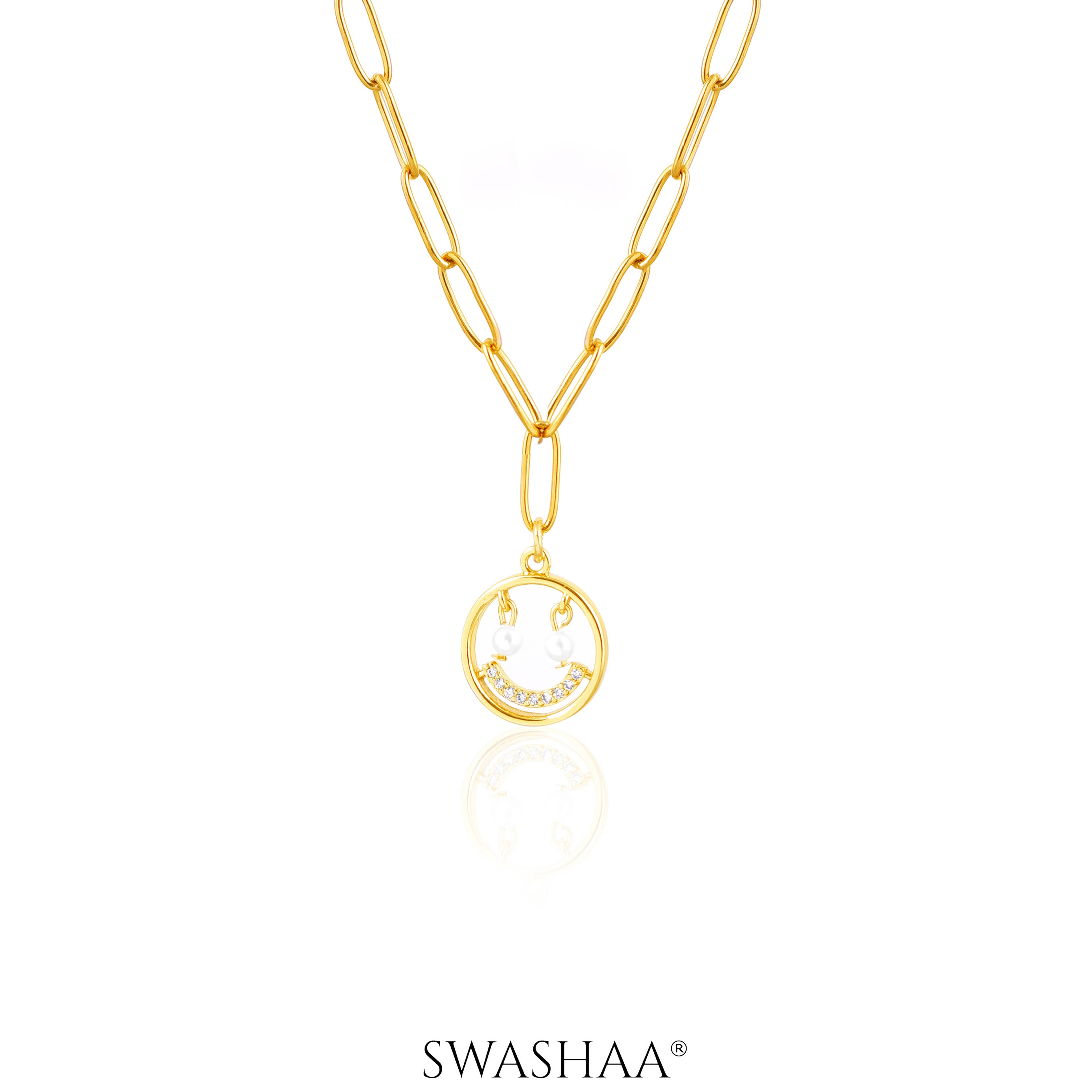 Abra Diamond Smirk Link Chain 18K Gold Plated Necklace