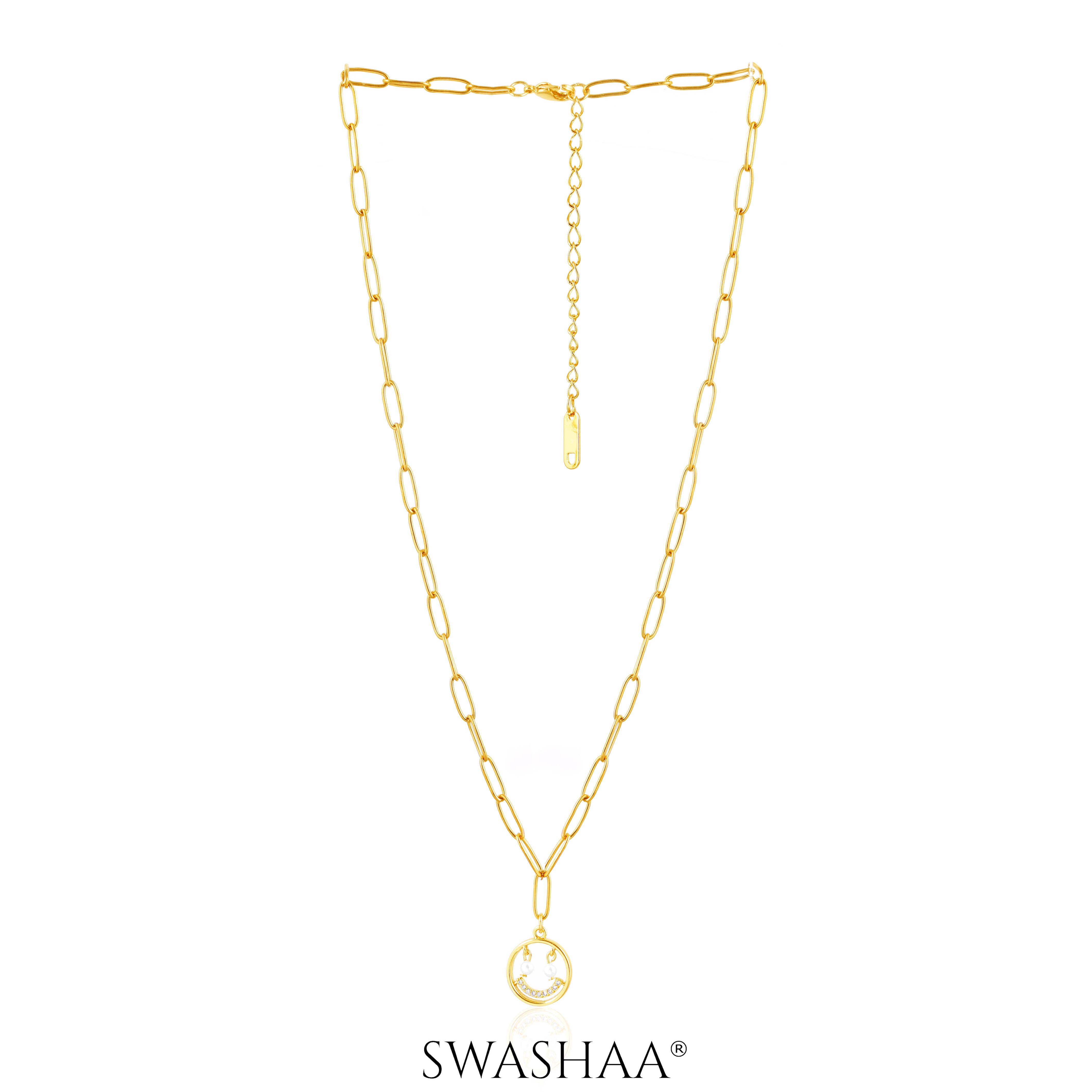 Abra Diamond Smirk Link Chain 18K Gold Plated Necklace